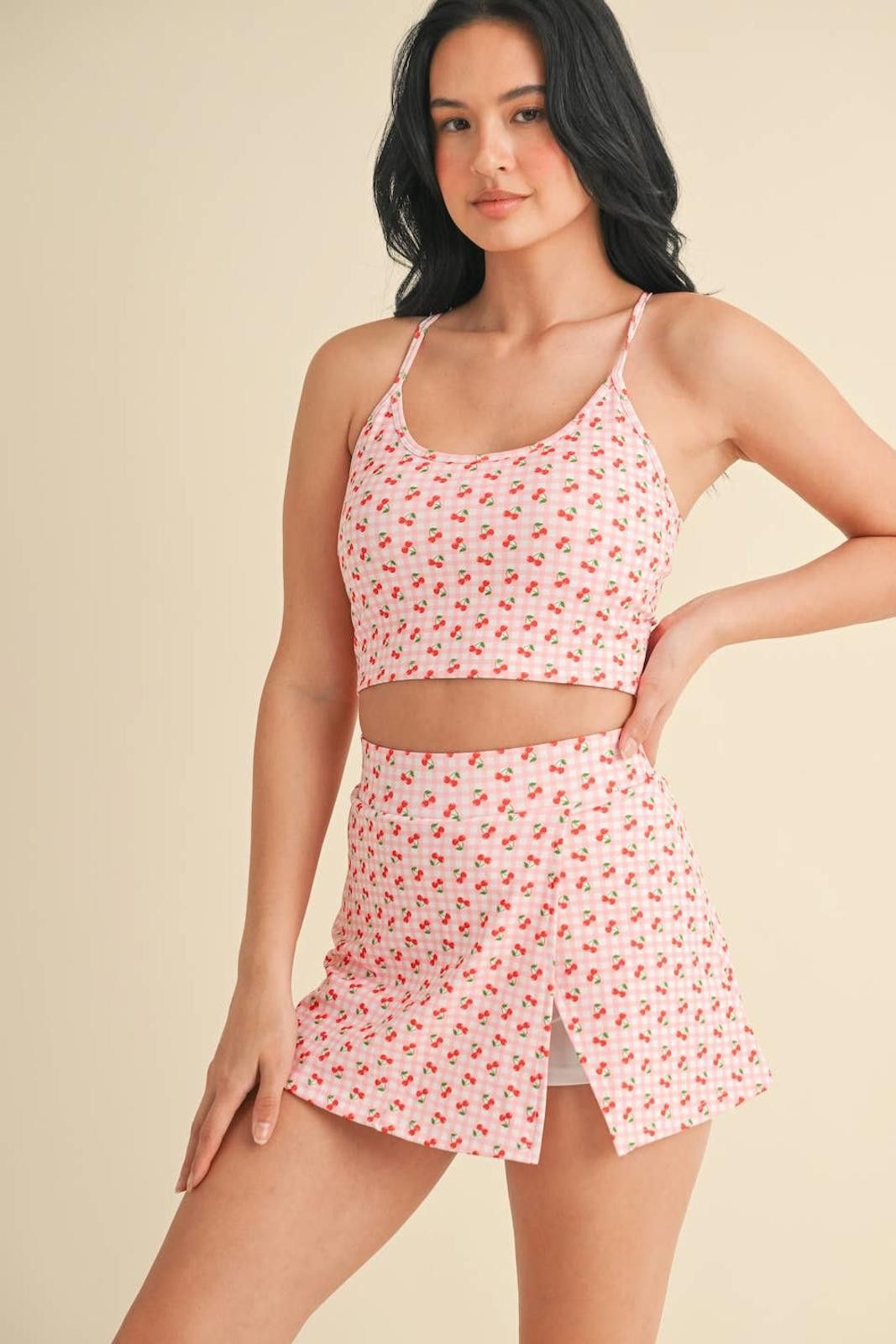 Christian Kimber Cherry Gingham Print Racerback Crop Tank by Kimberly C Size ONE SIZE - 1 Thumbnail