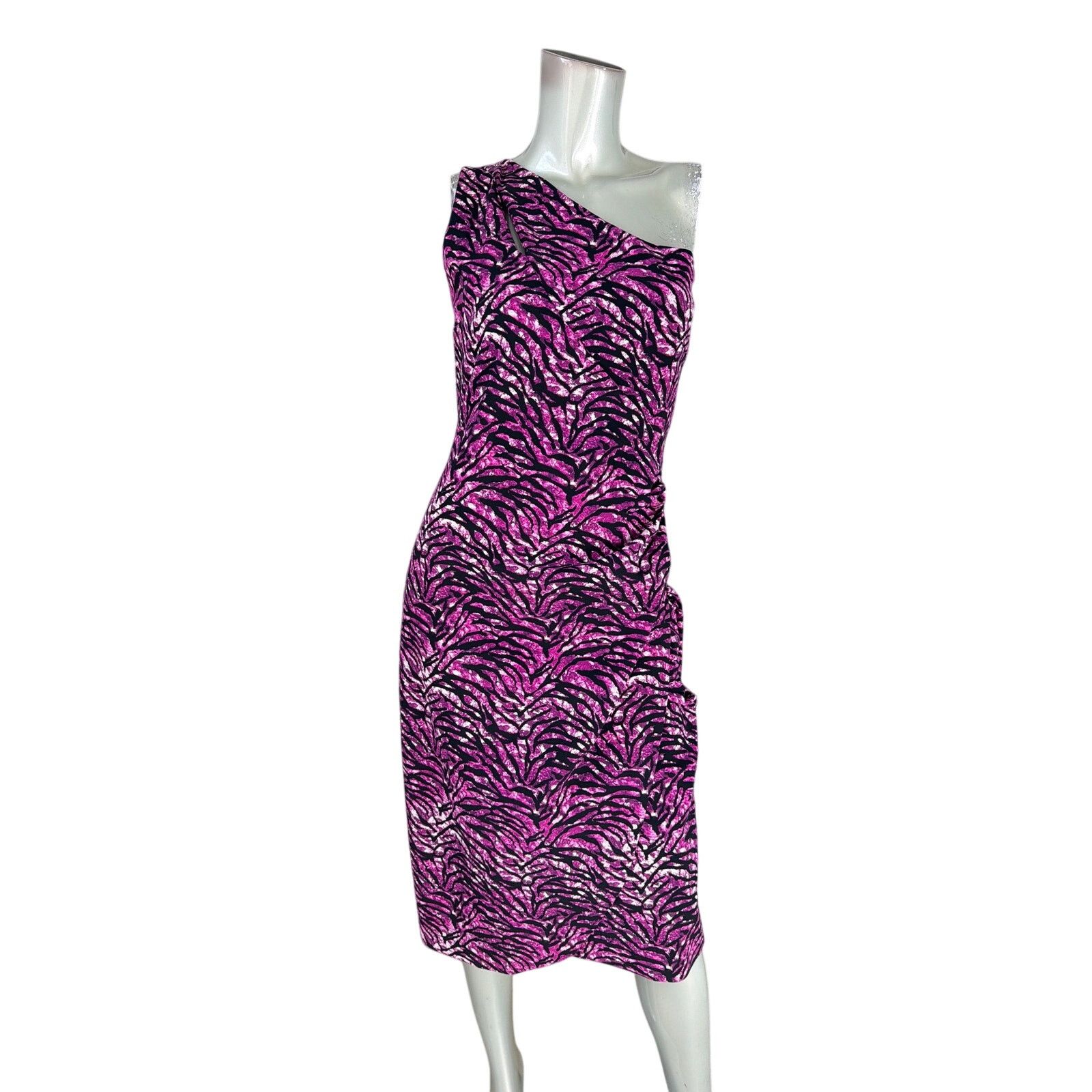 Chiara Boni Chiara Boni One Shoulder Purple Zebra Bodycon Dress 8 Size M / US 6-8 / IT 42-44 - 14 Thumbnail
