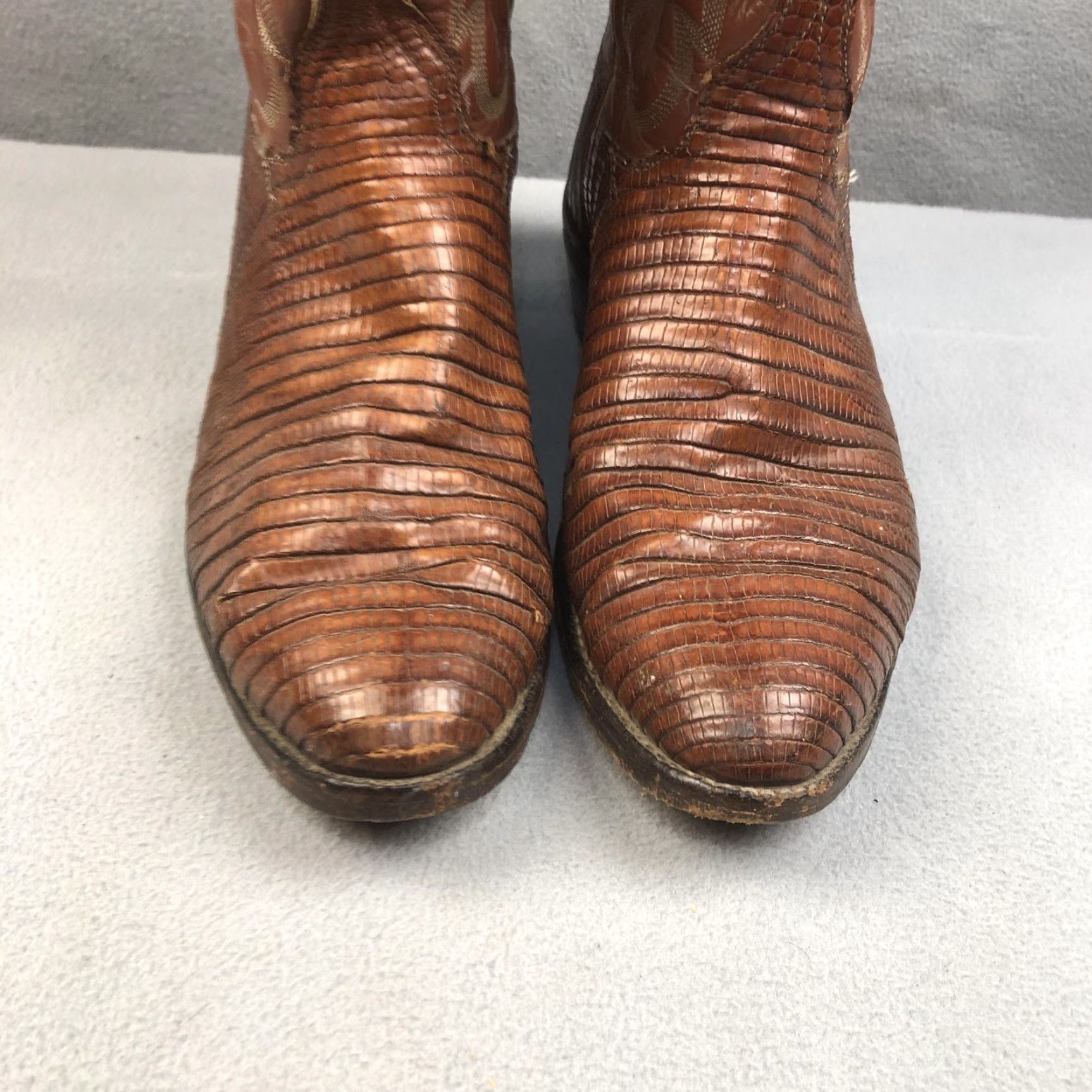 Tony Lama VINTAGE Tony Lama Boots Mens 9D Brown Teju Lizard Leather Cowboy Pointed Toe Mid-Calf Shaft Embroidered Western Workwear 490 Mens Size US 9 / EU 42 - 7 Thumbnail