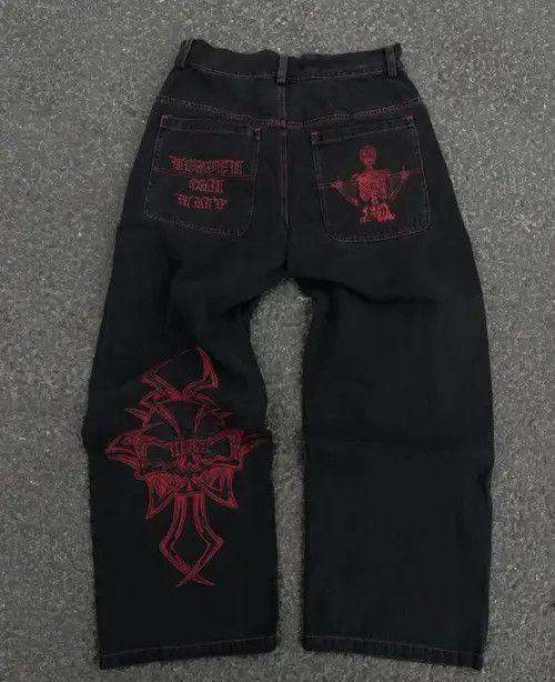 VIBE American Retro Y2K jeans skeleton straight Trousers Wide Leg Size US 34 / EU 50 - 1 Thumbnail