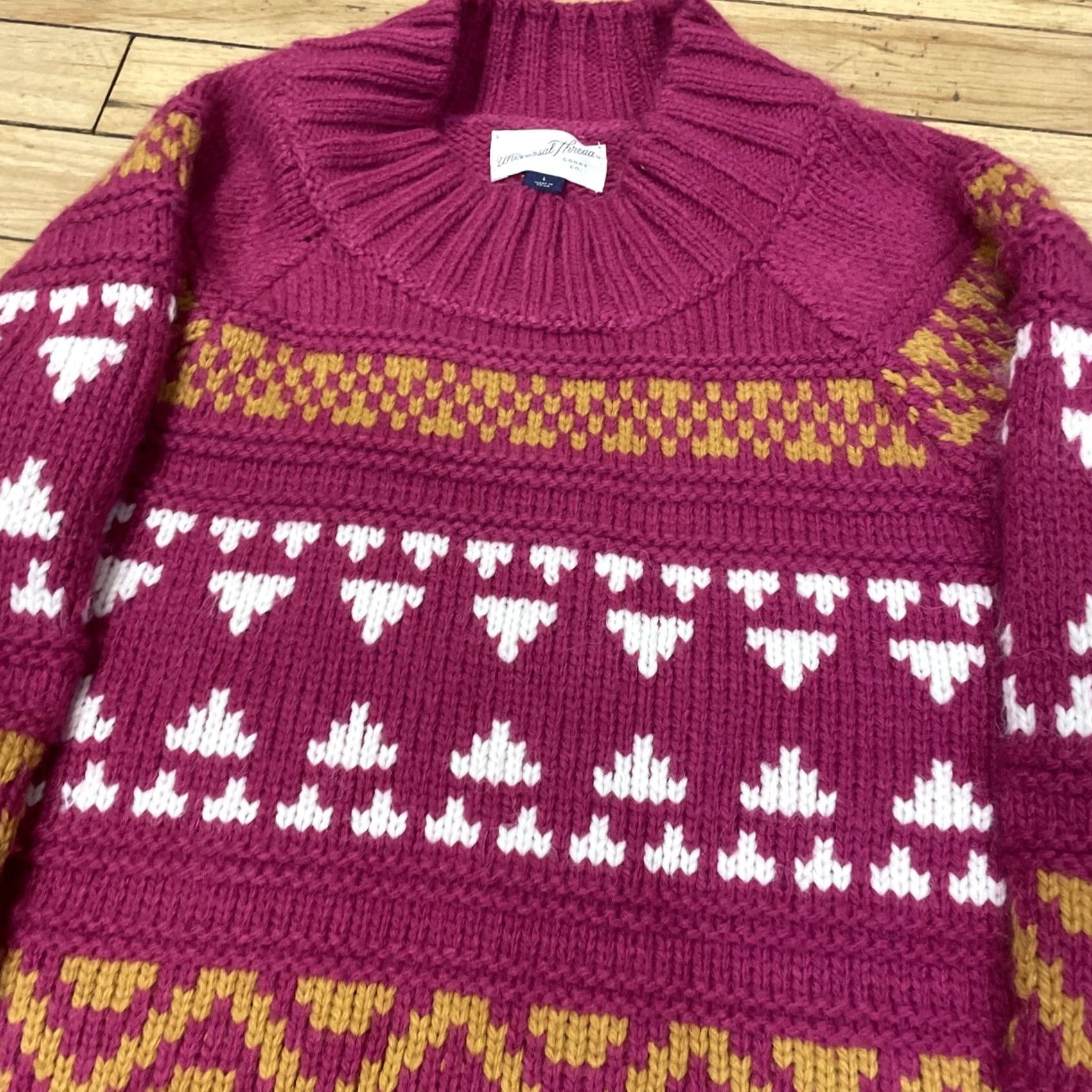 Vintage VINTAGE Universal Threads Crop Sweater Women L Fair Isle Magenta Orange Mock Neck Knit L Size L / US 10 / IT 46 - 4 Thumbnail