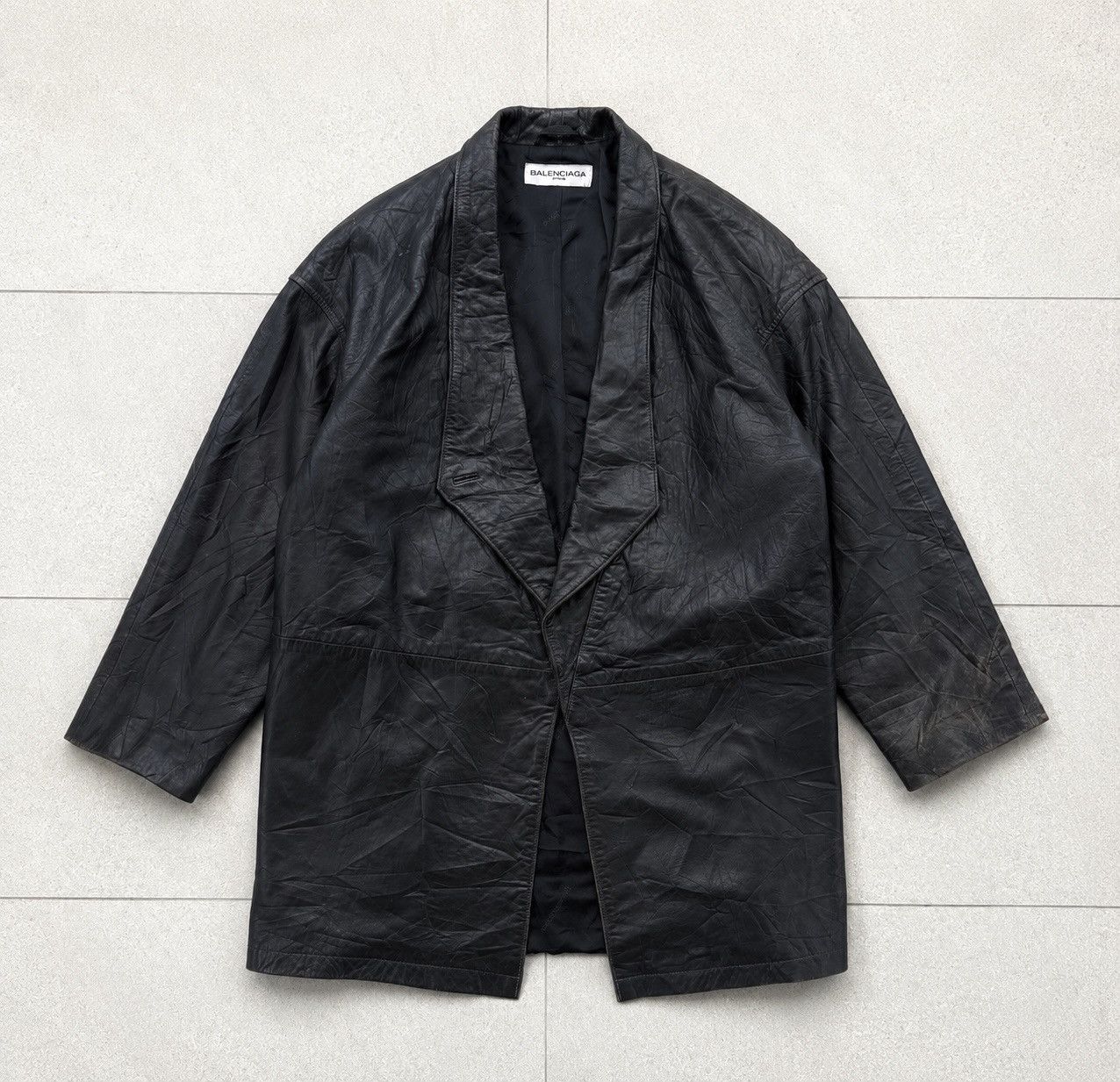 Balenciaga Balenciaga Leather Distressed Coat Black Oversized Jacket Size US L / EU 52-54 / 3 - 10 Thumbnail