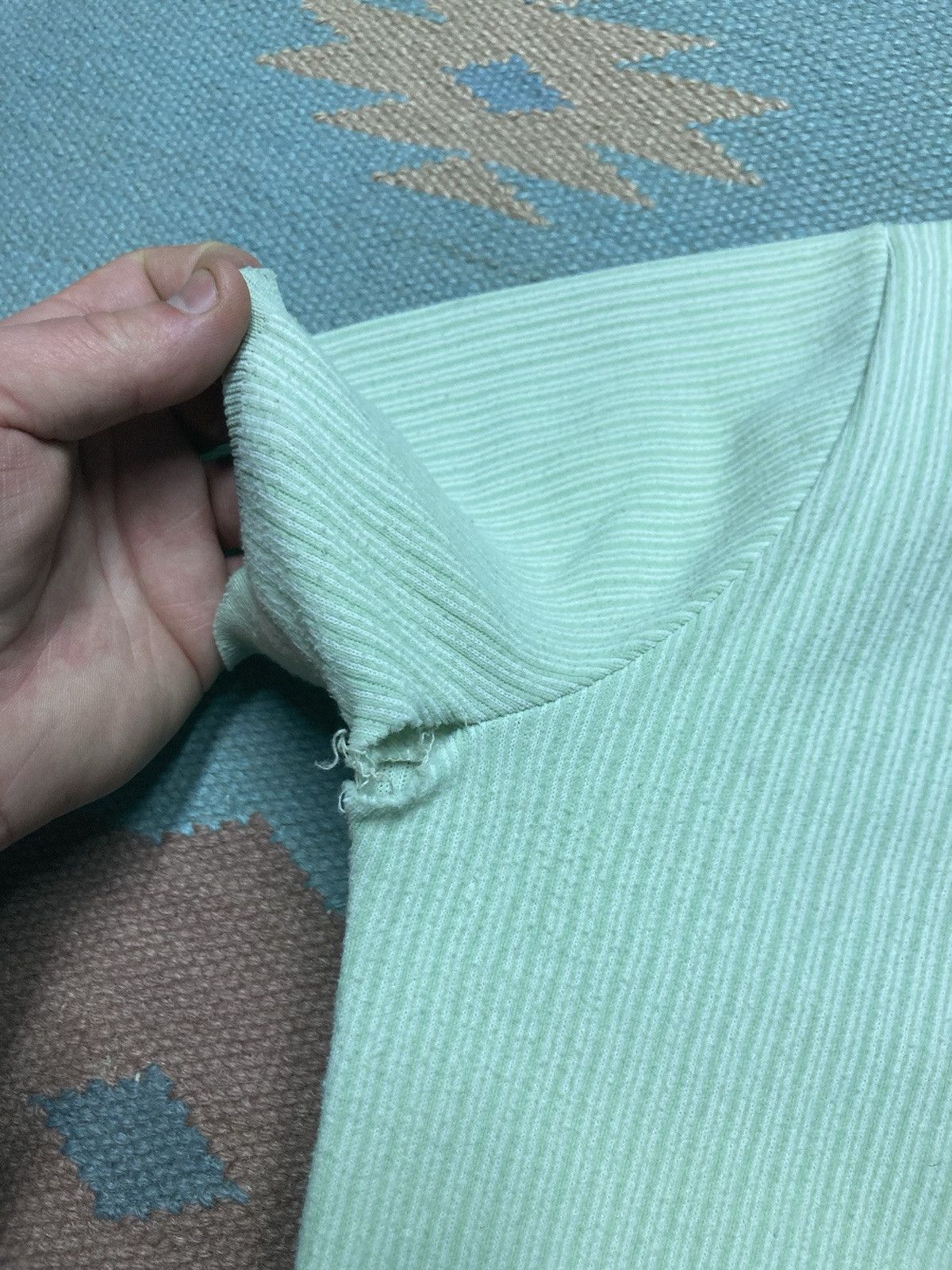Vintage Vintage 60s t shirt striped textured green women’s large Size L / US 10 / IT 46 - 8 Thumbnail