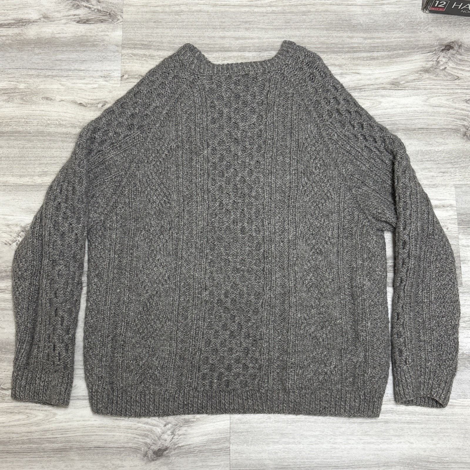 Handmade Handmade Fisherman Sweater Mens XL Gray Wool Cable Knit Crew Size US XL / EU 56 / 4 - 7 Thumbnail