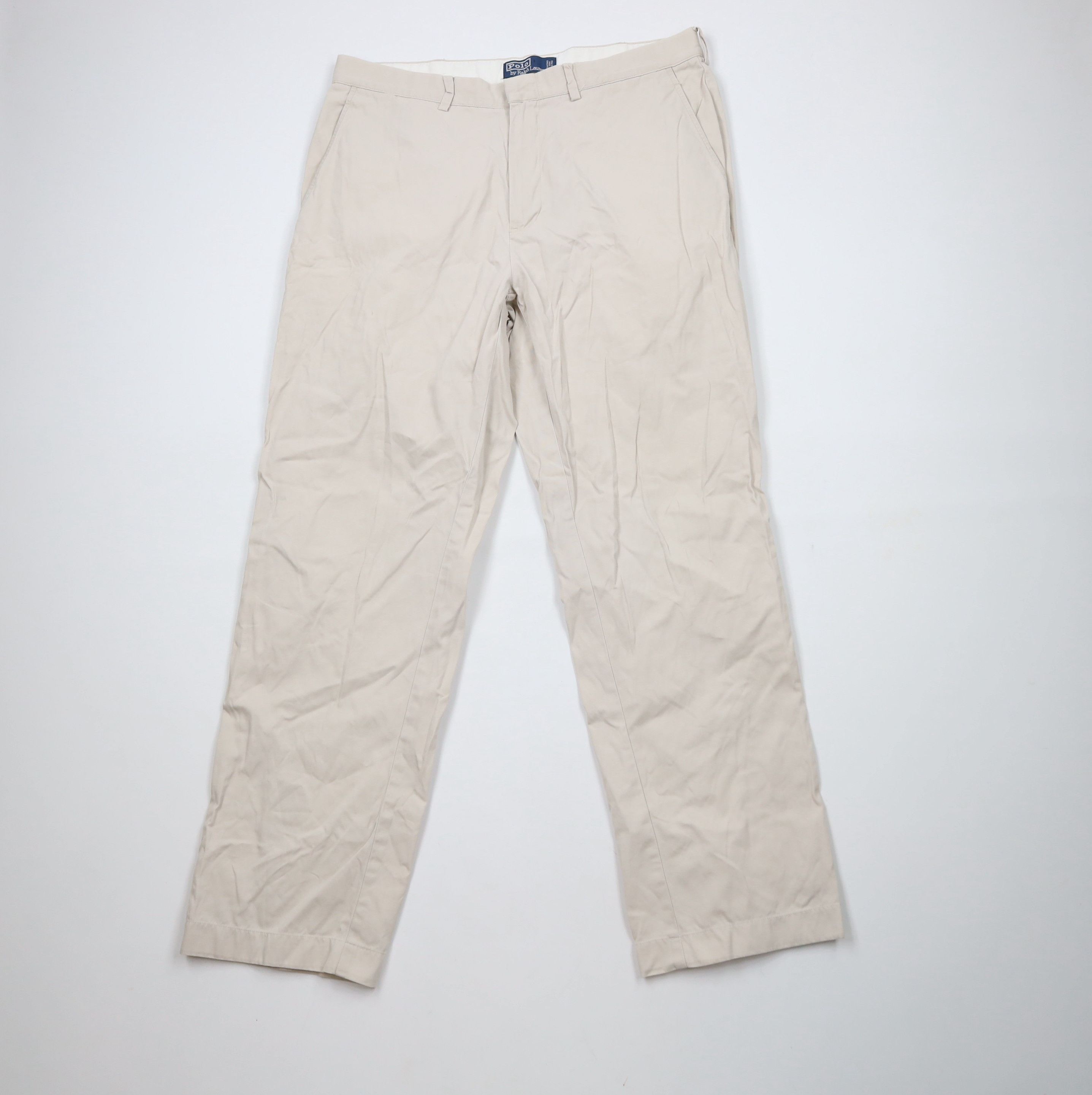Ralph Lauren × Vintage Vintage 90s Ralph Lauren Front Wide Leg Chino Pants Beige Size US 34 / EU 50 - 1 Thumbnail