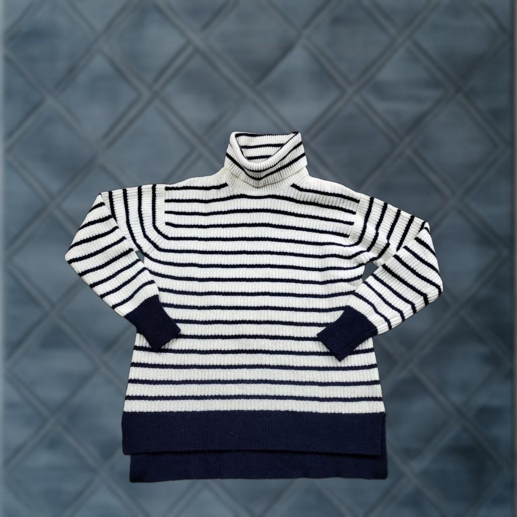 J.Crew J.Crew Sweater Womens Medium Navy White Stripe Wool Blend Turtleneck Pullover Size M / US 6-8 / IT 42-44 - 1 Thumbnail