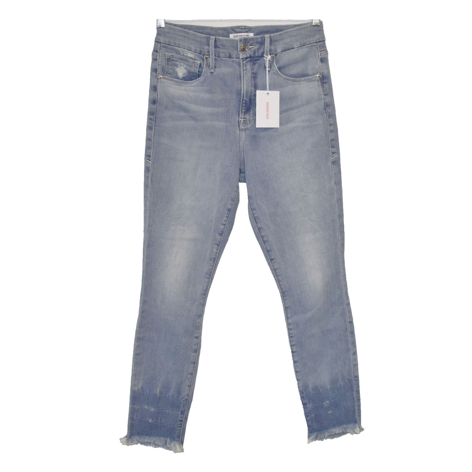 Good American A7 NWT GOOD AMERICAN Good Legs Blue Raw Hem Jeans Sz 10 W28 Size 28" / US 6 / IT 42 - 1 Thumbnail