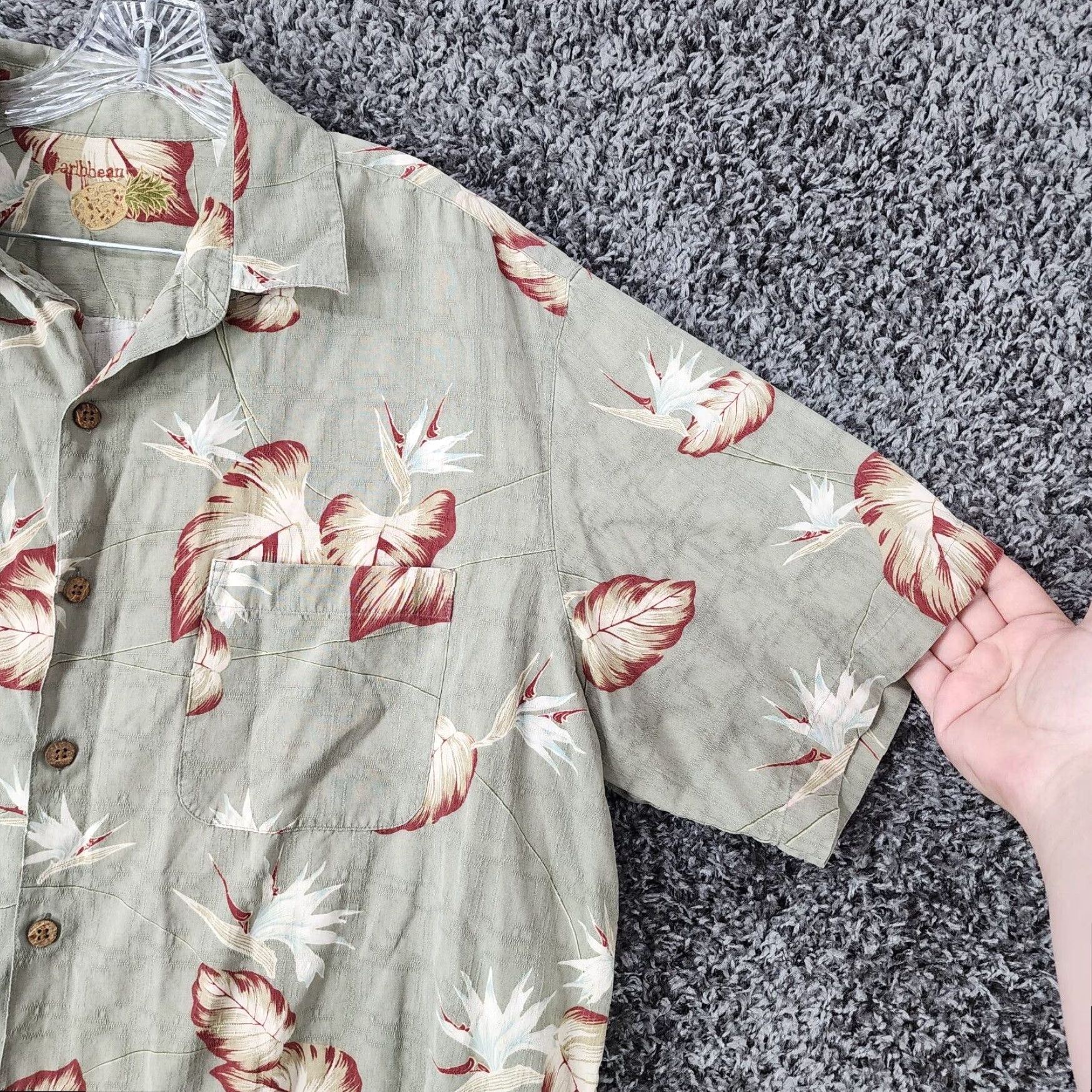 Vintage Caribbean Mens Hawaiian Green Floral Short Sleeve Button Up Shirt Size XL Size US 36 / EU 52 - 2 Thumbnail