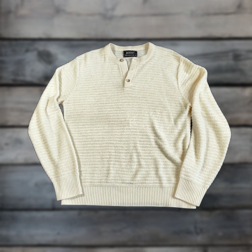 Jantzen VINTAGE Jantzen Sweater Shirt Adult Large Ivory Textured Henley 80s Classic Dad Preppy Mens Size US L / EU 52-54 / 3 - 1 Thumbnail