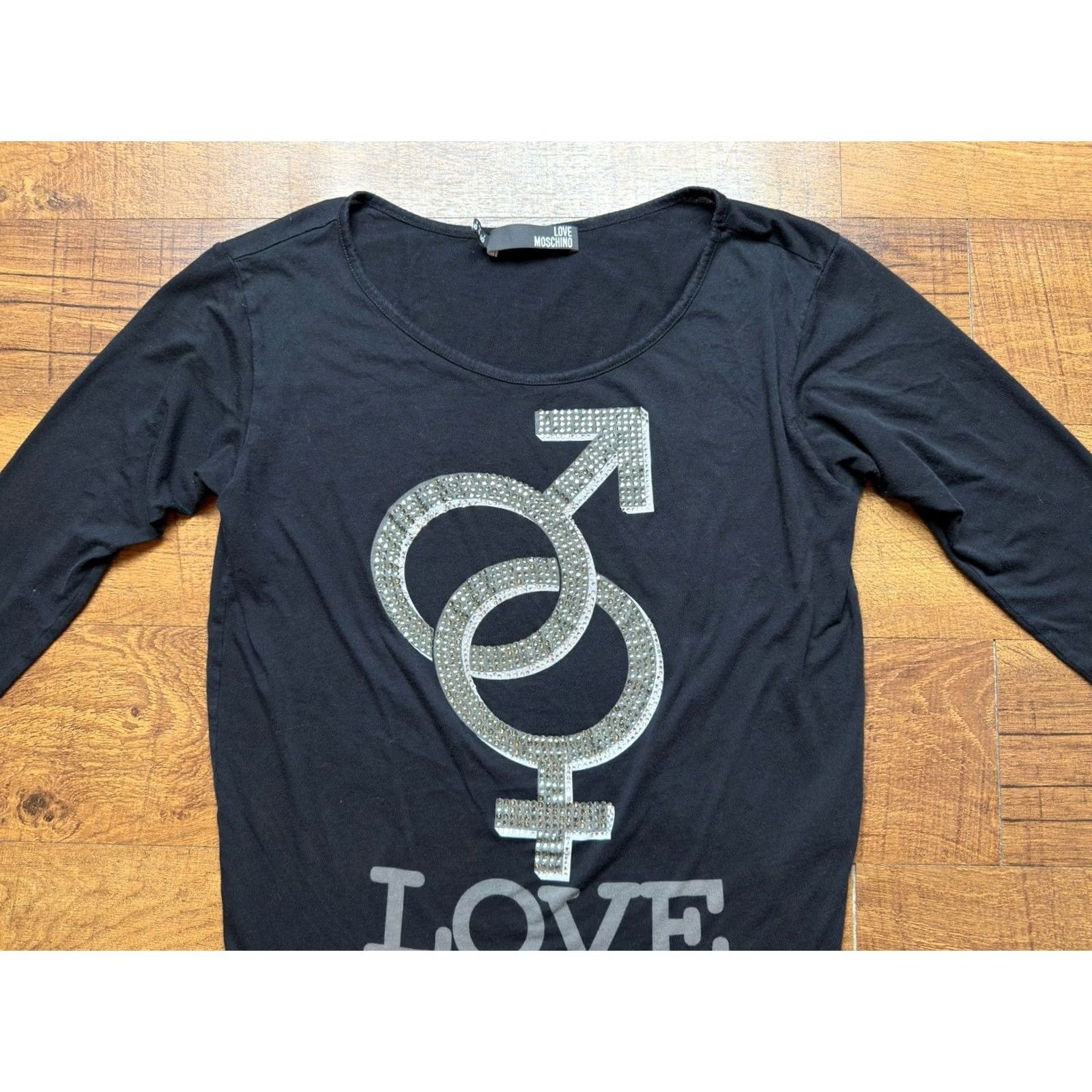 Love Moschino Love Moschino Women's Shirt Long Sleeve Black Rhinestones Crew Neck Small - Size S, T-Shirt, Casual, Cotton Blend, Love Theme, Love Moschino Size S / US 4 / IT 40 - 2 Thumbnail