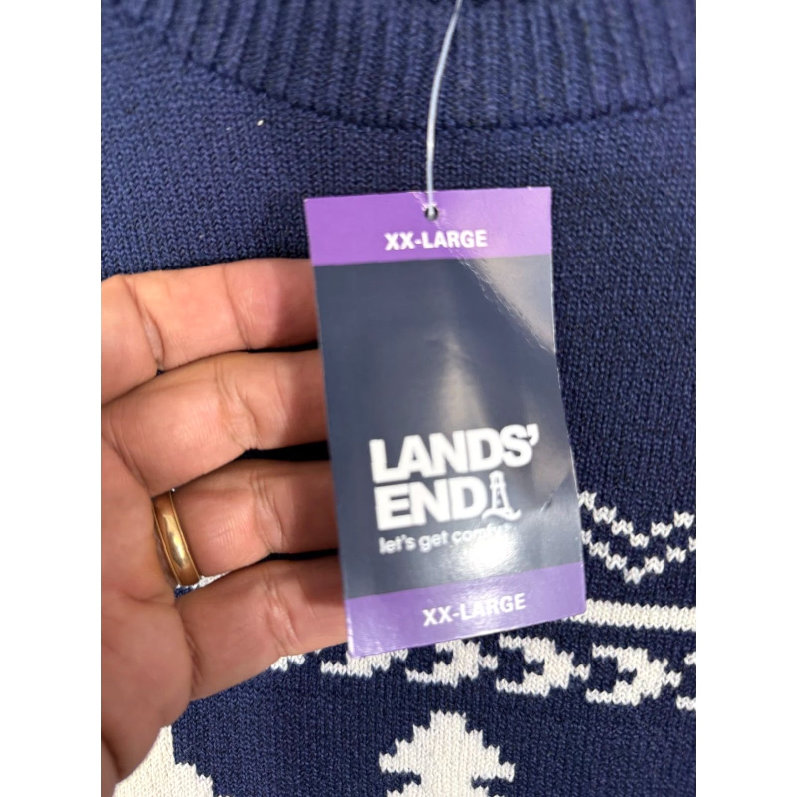 Lands' End Lands' End Sweater Mens 2XL Blue Fair Isle Stretch Polar Bear Pullover Crew Neck NWT Holiday Long Sleeve Christmas Winter Casual Mens Size US XXL / EU 58 / 5 - 5 Thumbnail