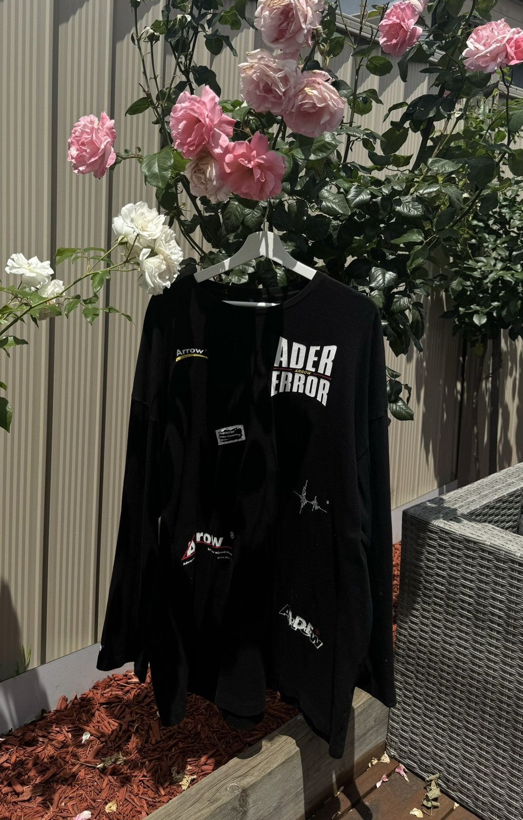 image of Ader Error Long Sleeve Multi Logo Tee in Black, Men's (Size 2XL)