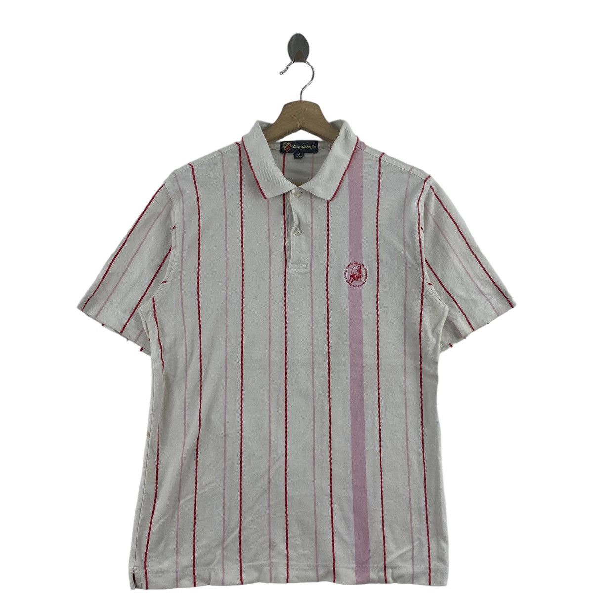 image of Tonino Lamborghini Hickory Stripes Small Embroidered Logo in White, Men's (Size Medium)