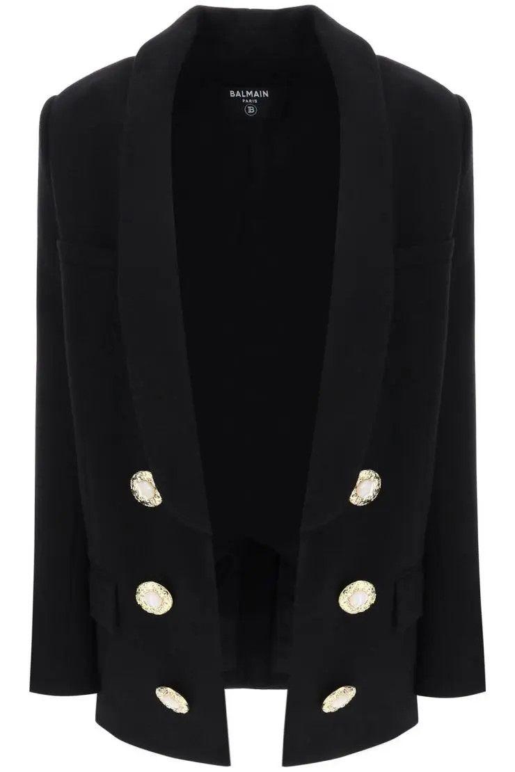 image of Balmain O1S22I1N0424 Wool Crepe Jacket In Black, Women's (Size XS)