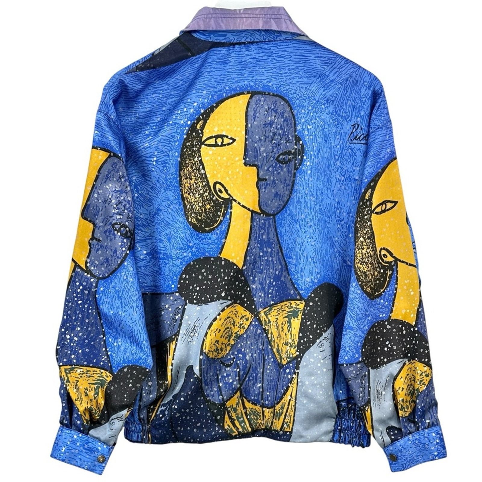 Vintage RARE Vintage Blue Purple Picasso Satin Zip Up Light Jacket Size US L / EU 52-54 / 3 - 2 Thumbnail
