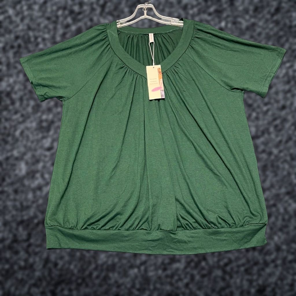Vintage Dokotoo Blouse Top Womens XL Dark Green Summer Wear Pleated V-Neck Shirred Hem Size XL / US 12-14 / IT 48-50 - 1 Thumbnail