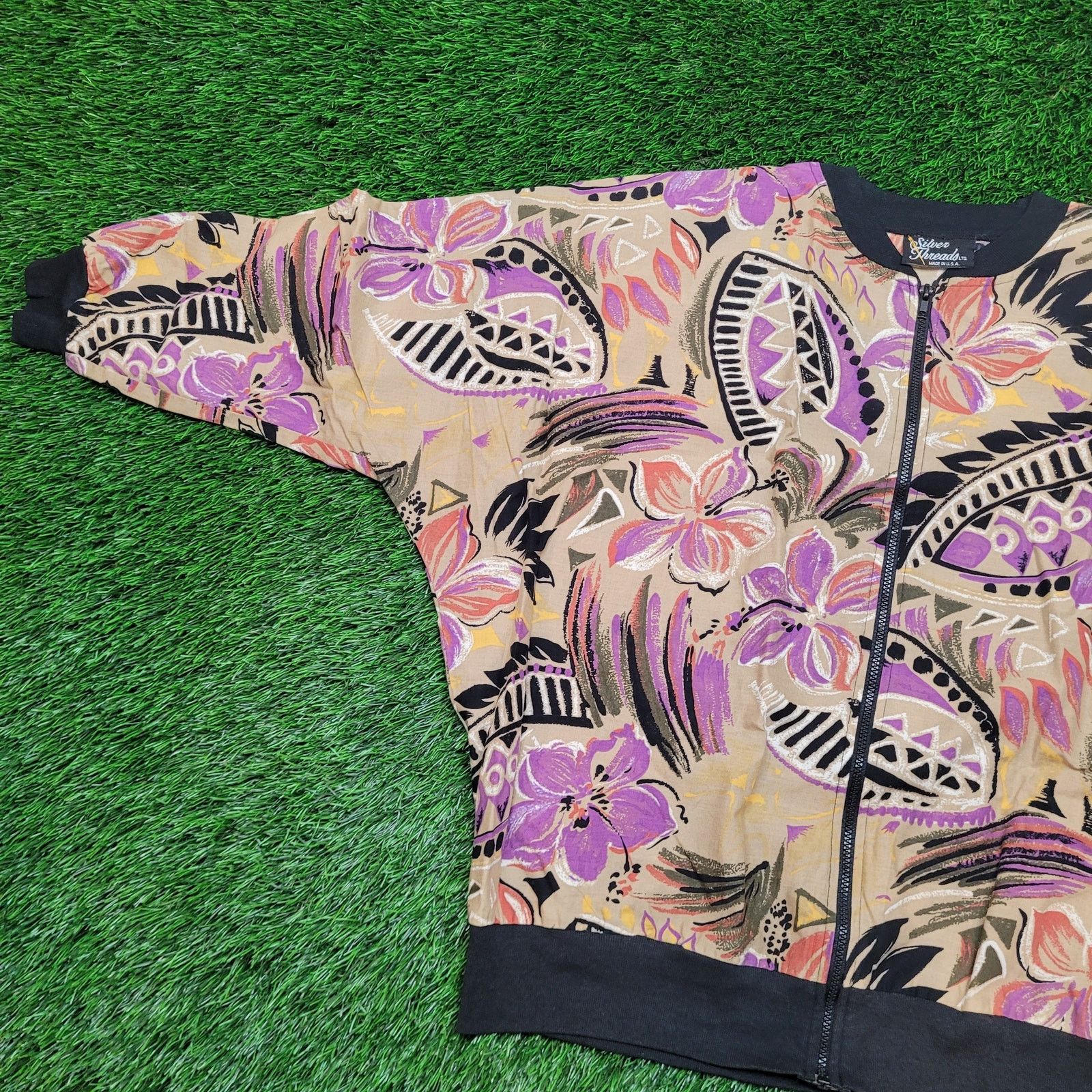 Vintage VTG 80s USA Made Floral Batwing Bomber Jacket Womens 2XL Size XXL / US 16-18 / IT 52-54 - 2 Thumbnail