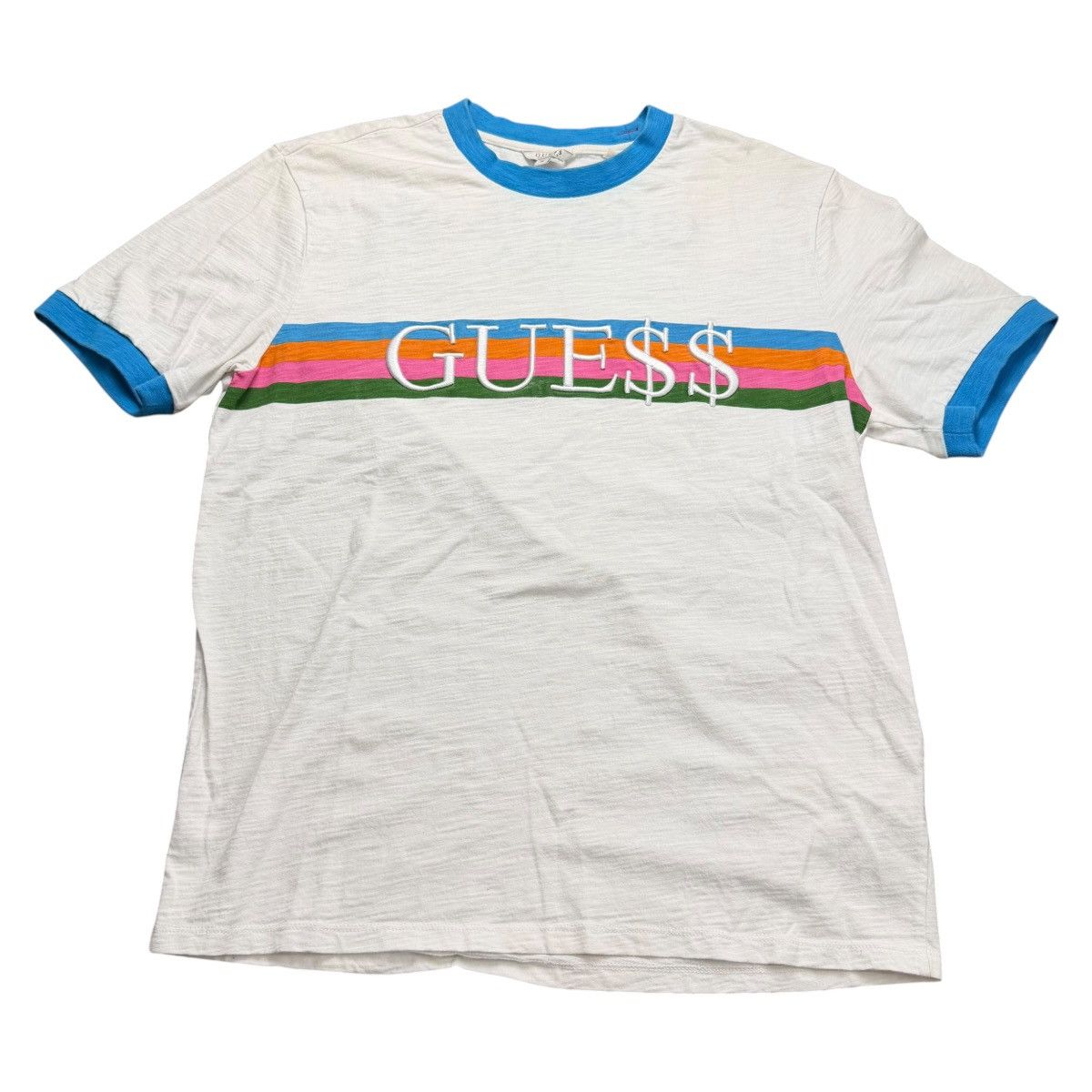 RARE Guess x A$AP Rocky Ringer T-Shirt White Rainbow Logo OG