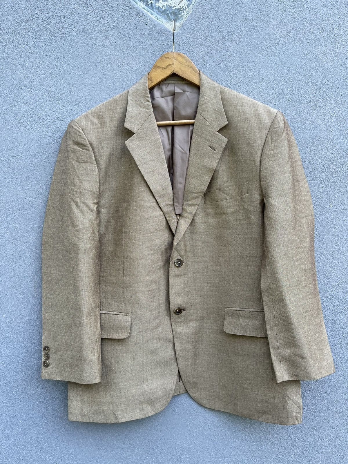 Designer Vintage Kansai Yamamoto SISSY Beige Herringbone Blazer Size 42L - 1 Thumbnail