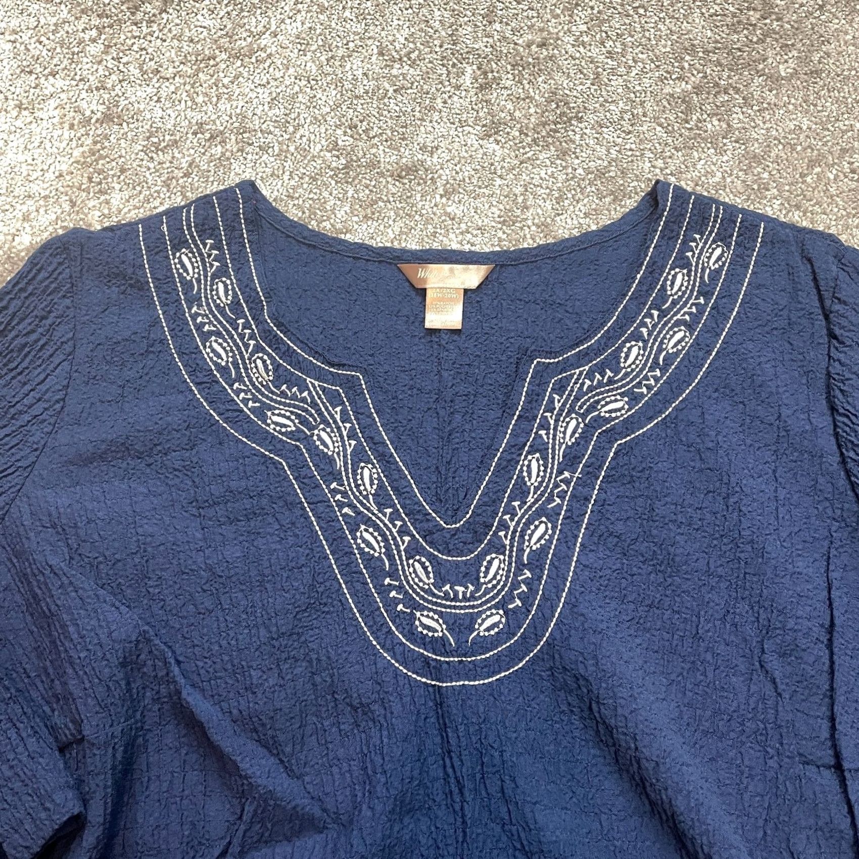 Vintage White Stag Blouse Shirt Womens 18W Blue Solid V-Neck Long Sleeve Plus Size 2X 18W-20W Fall Spring White Stag Women Blouse Size XXL / US 16-18 / IT 52-54 - 5 Thumbnail