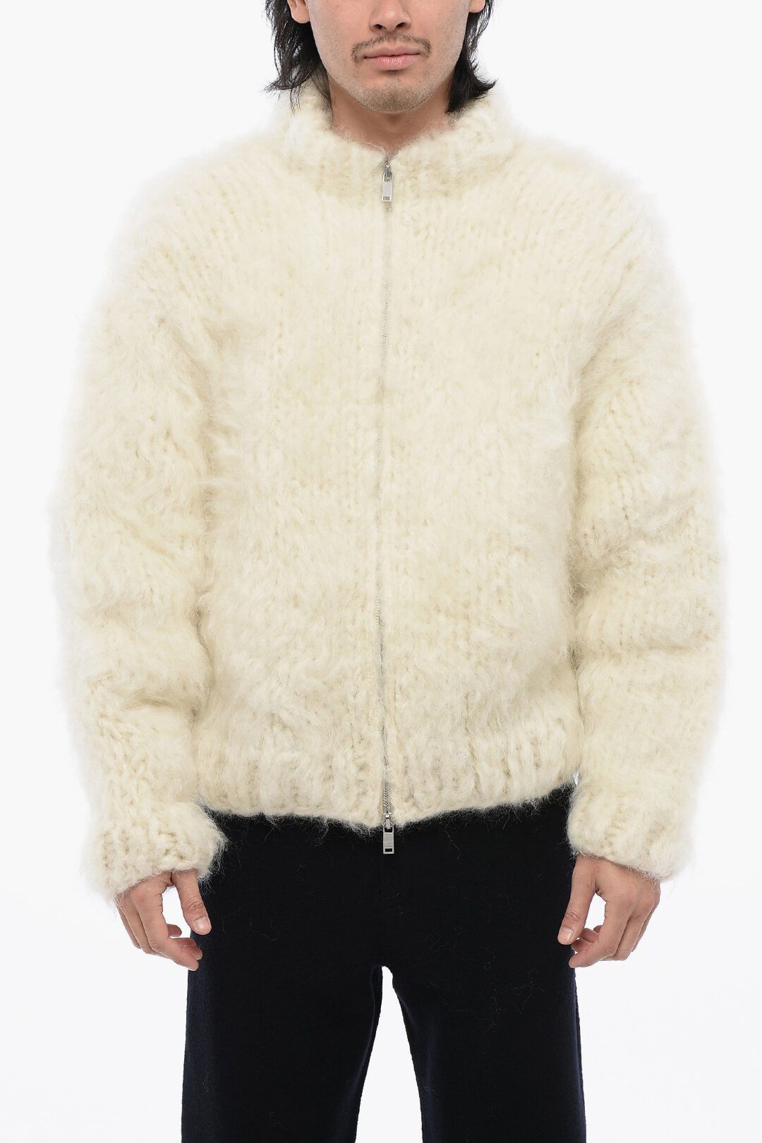 Jil Sander og1mm0625 Fuzzy Wool Bomber Jacket in White Size US M / EU 48-50 / 2 - 1 Thumbnail