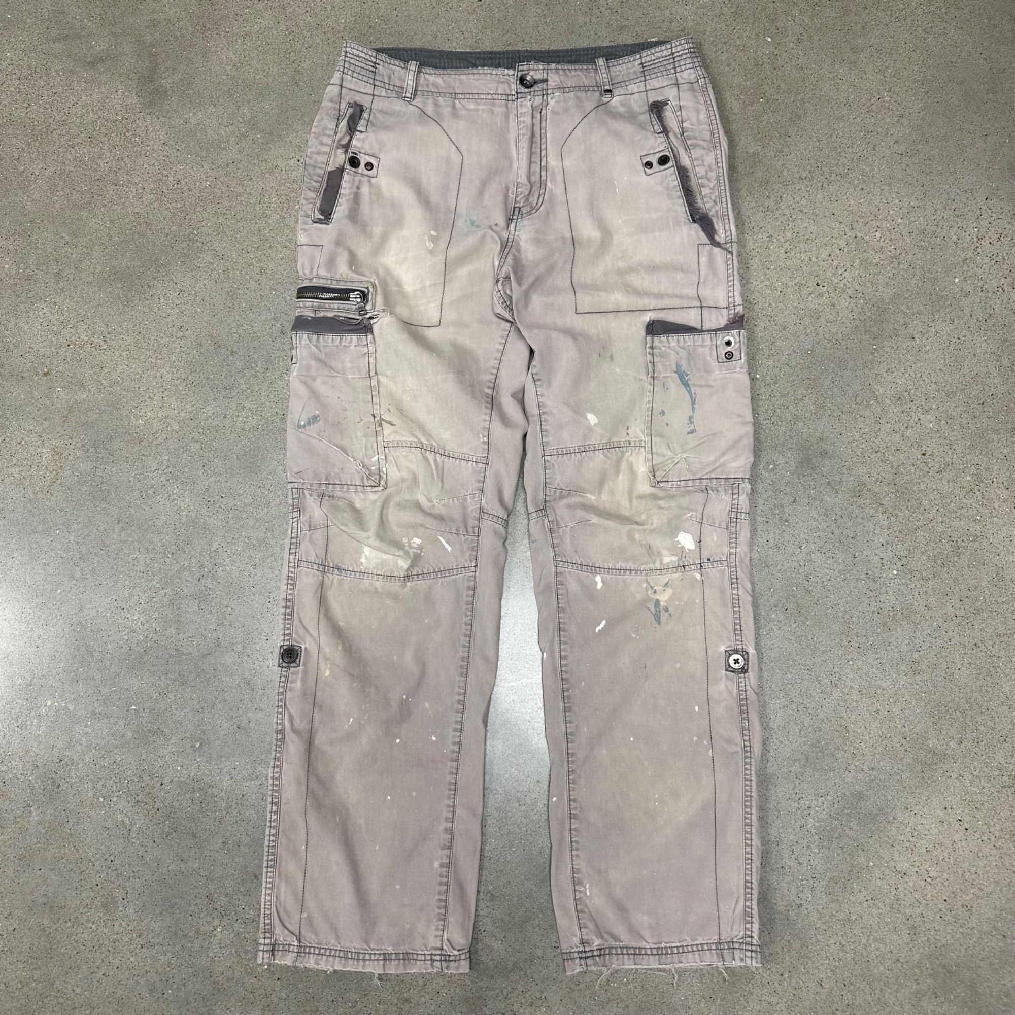 image of Calvin Klein Tactical Utility Cargo Distressed Pants in Grey, Men's (Size 32)