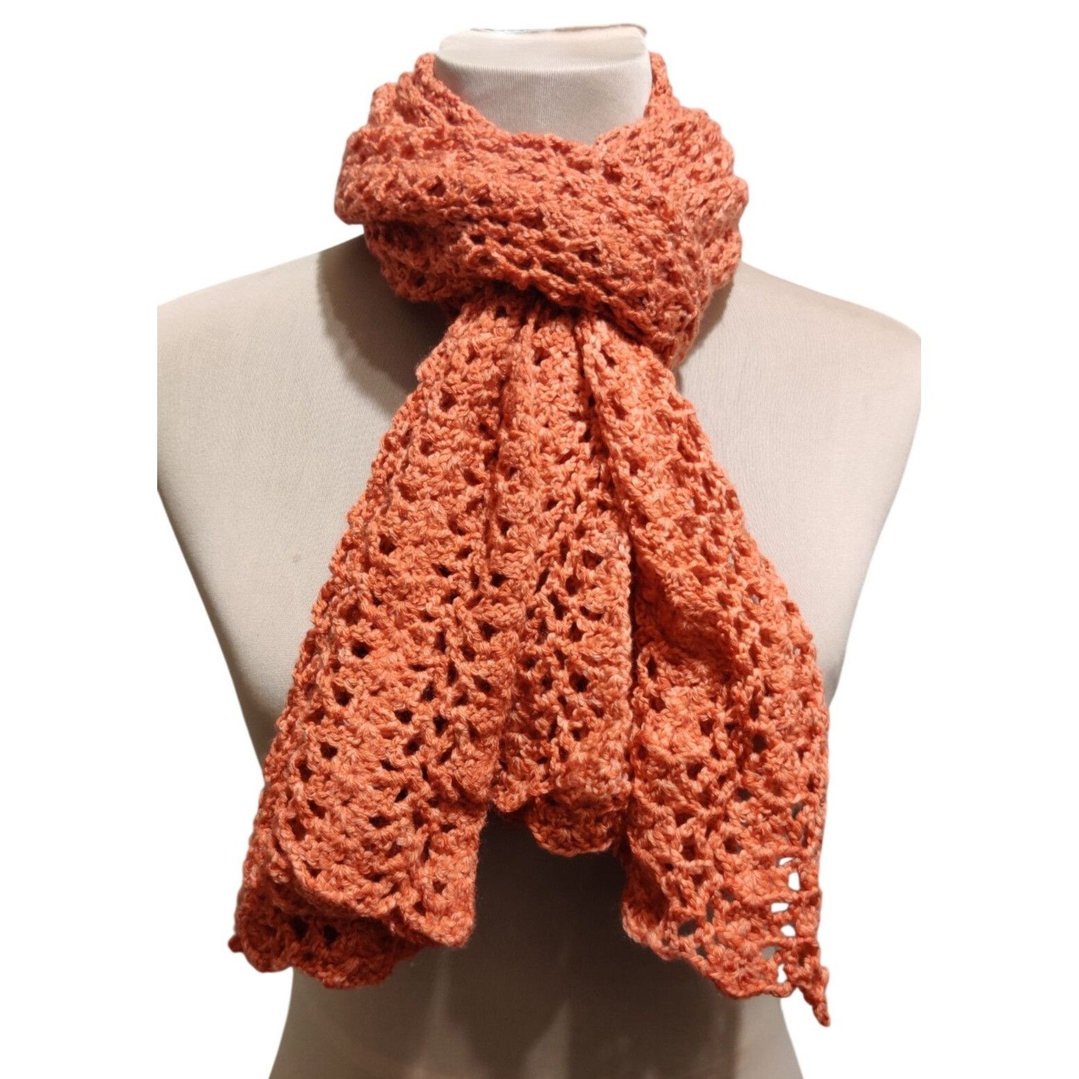 Handmade Handmade Rust Crochet Scarf Open Lace Stitch Vintage Boho Fa Size ONE SIZE - 3 Thumbnail