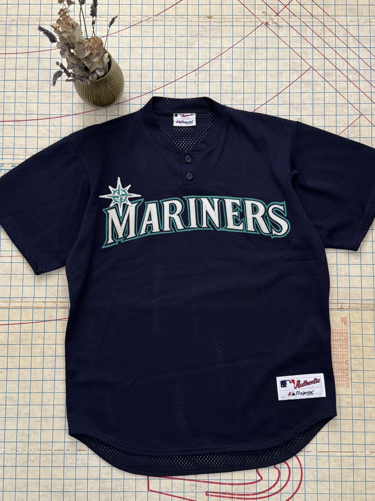 MLB × Majestic × Vintage Seattle Mariners Majestic 2 Button Pull Over Jersey Fits XL Size US XL / EU 56 / 4 - 2 Thumbnail