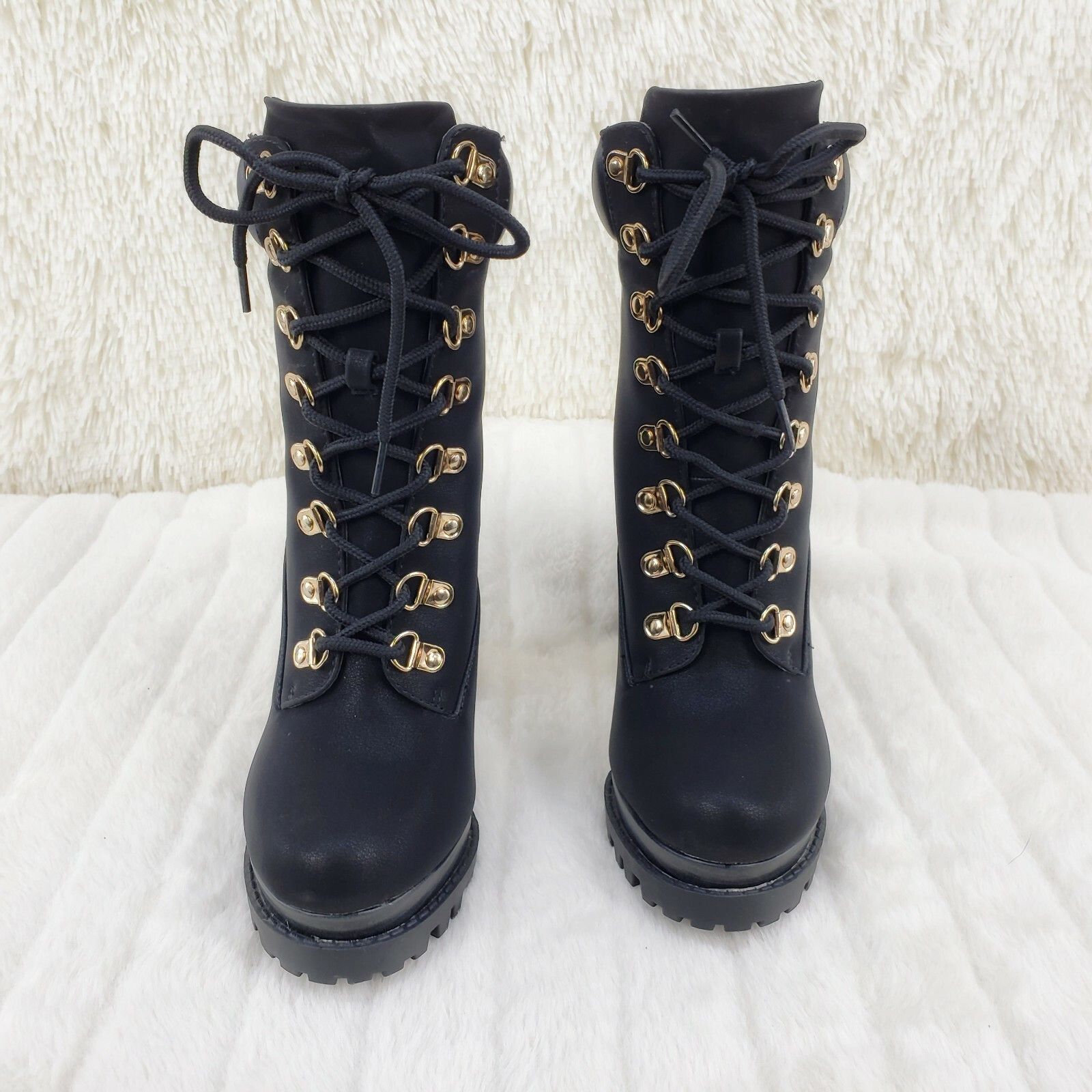 Other CR Nellie Lace Up Ankle Boots 4.5" Wood Grain Chunky Flared Size US 8.5 / IT 38.5 - 7 Thumbnail