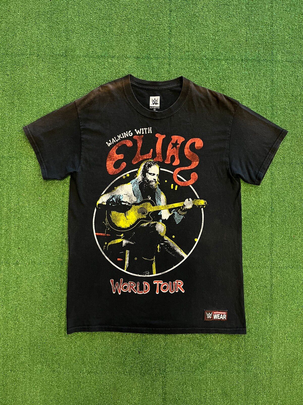 Pre-owned Vintage X Wwe Vintage Wwe Walking With Elias World Tour Faded T Shirt In Black