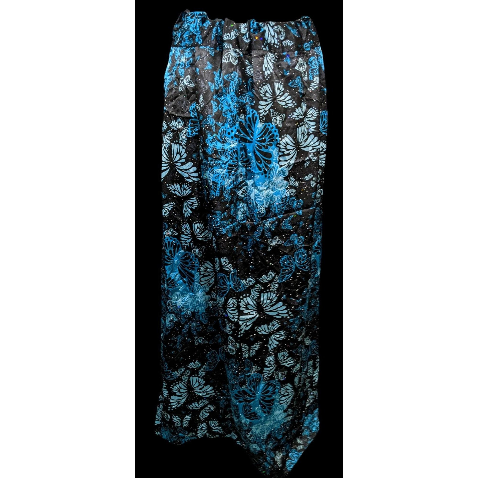 Handmade Handmade Blue Butterfly Satin Maxi Skirt Size 35" - 3 Thumbnail