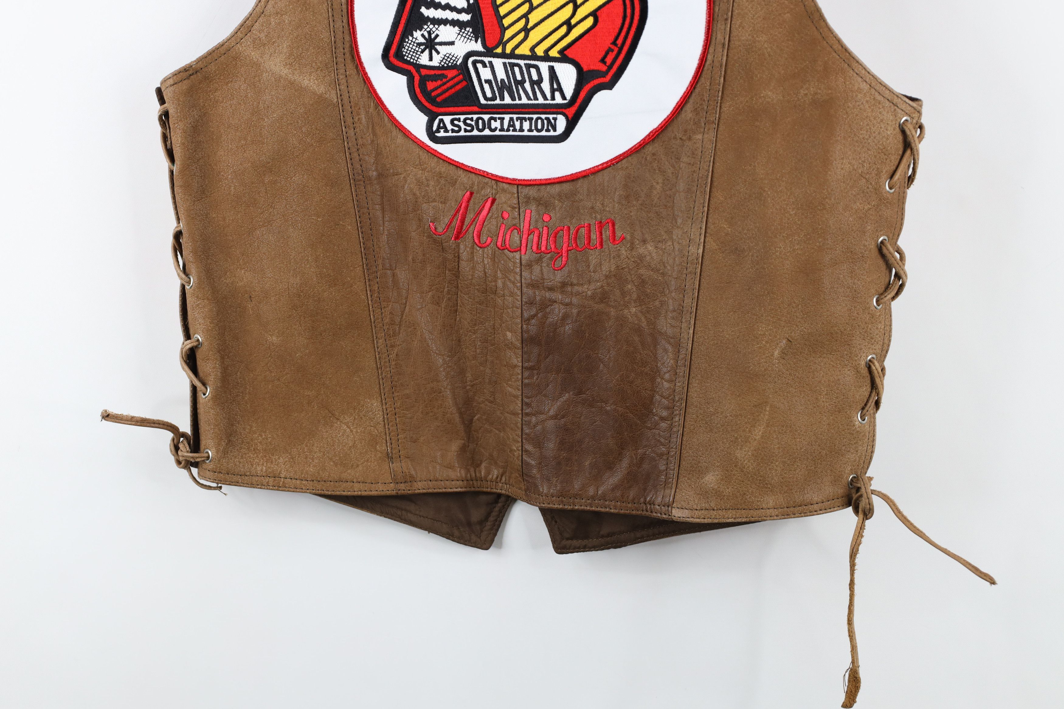 Vintage Vintage 90s Wings Gold Road Raiders Michigan Leather Vest Size US M / EU 48-50 / 2 - 15 Thumbnail