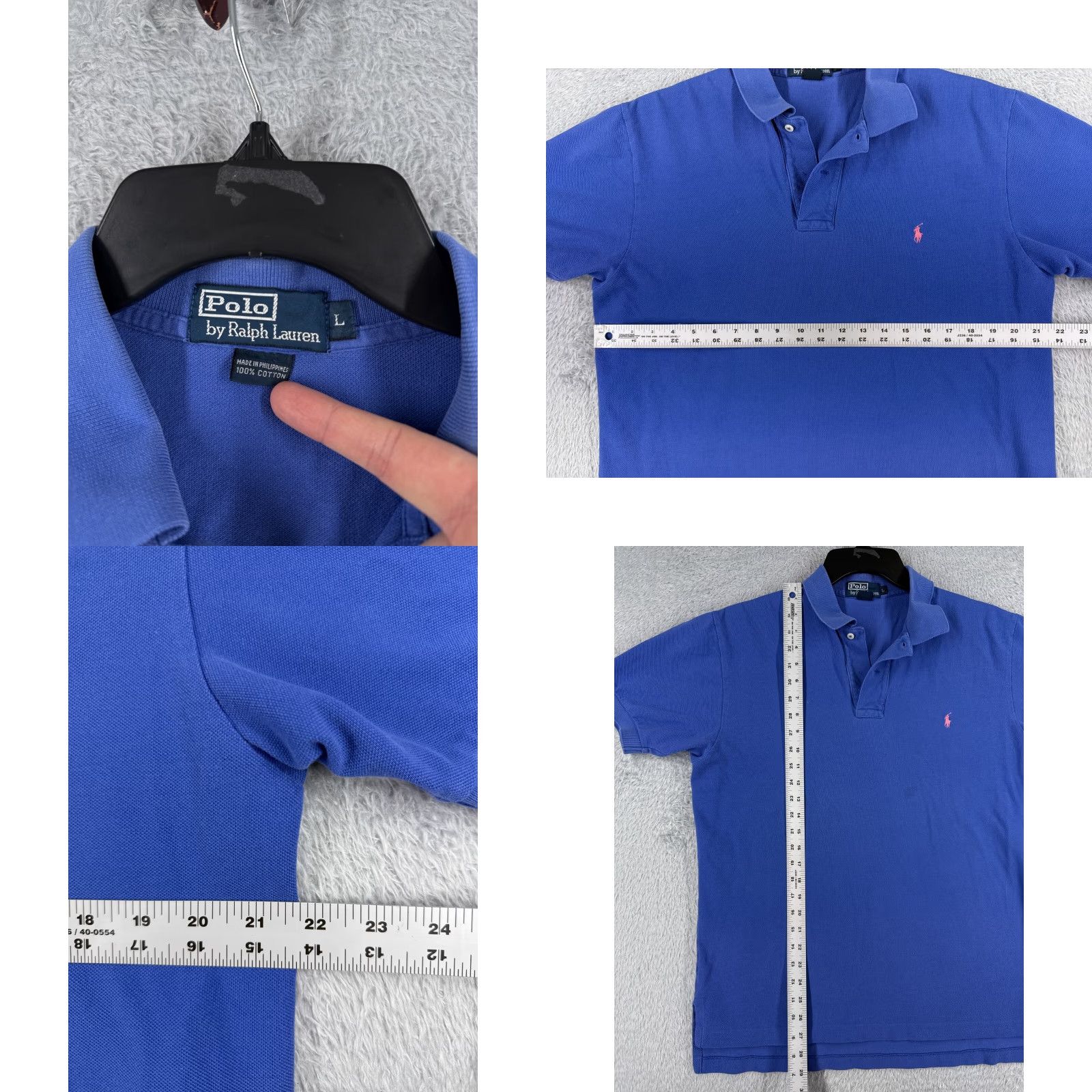 Ralph Lauren VINTAGE Ralph Lauren Polo Shirt Men L Blue 100% Cotton Short Sleeve Slim Fit Logo Embroidered Casual Mens Size US L / EU 52-54 / 3 - 8 Thumbnail