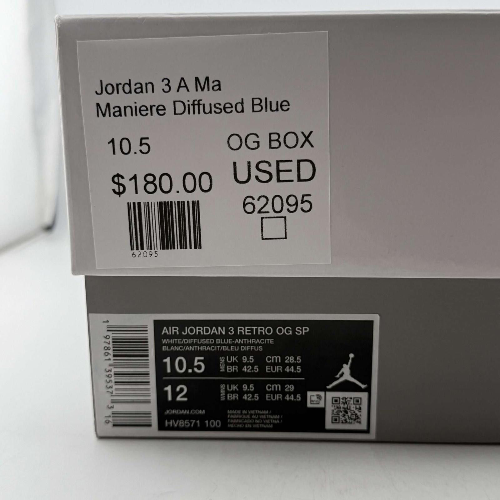 Jordan Brand Jordan 3 A Ma Maniere Diffused Blue 10.5 Used OG Box Size US 10.5 / EU 43-44 - 9 Thumbnail