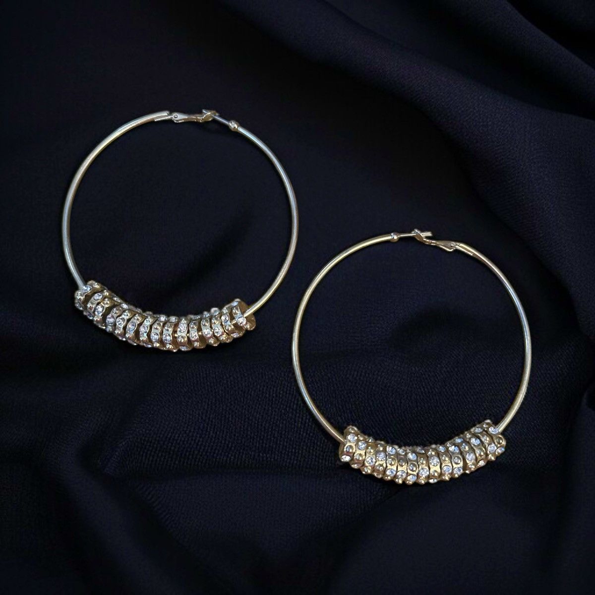 Other Jumbo gold tone rhinestone disc charms hoop earrings Size ONE SIZE - 2 Thumbnail