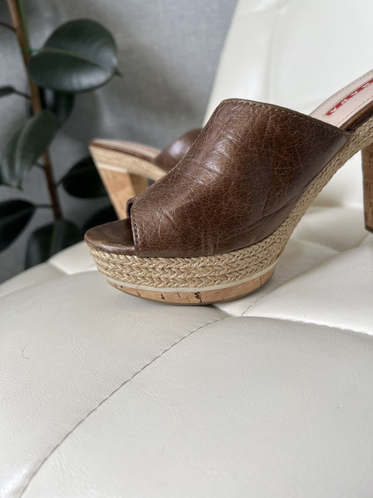 Prada Prada Leather Platform Mules Cork Heels Woven Trim Sandals Size US 8 / IT 38 - 15 Thumbnail