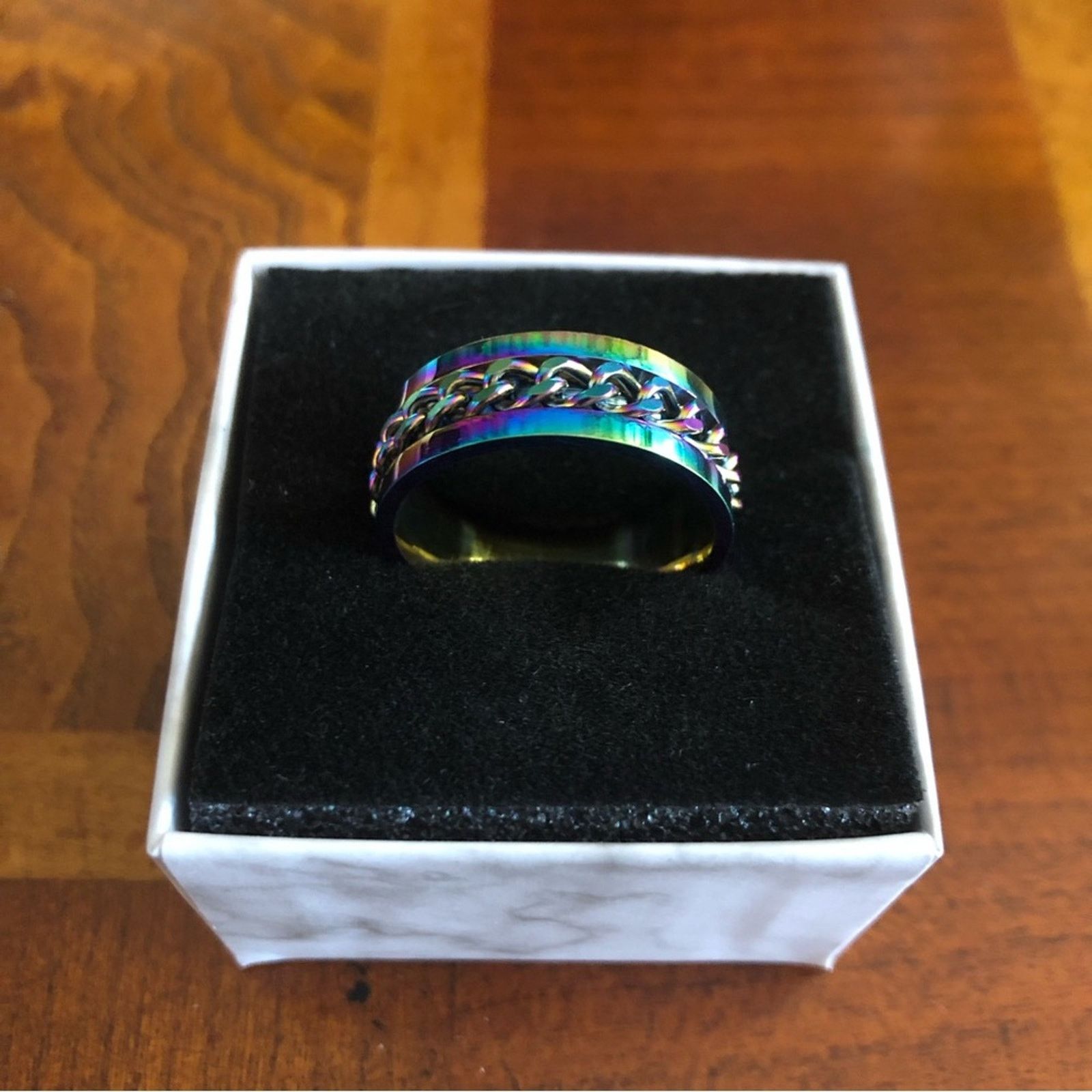 Jewelry Men’s rainbow titanium steel chain band ring NWT 9 Size ONE SIZE - 5 Thumbnail