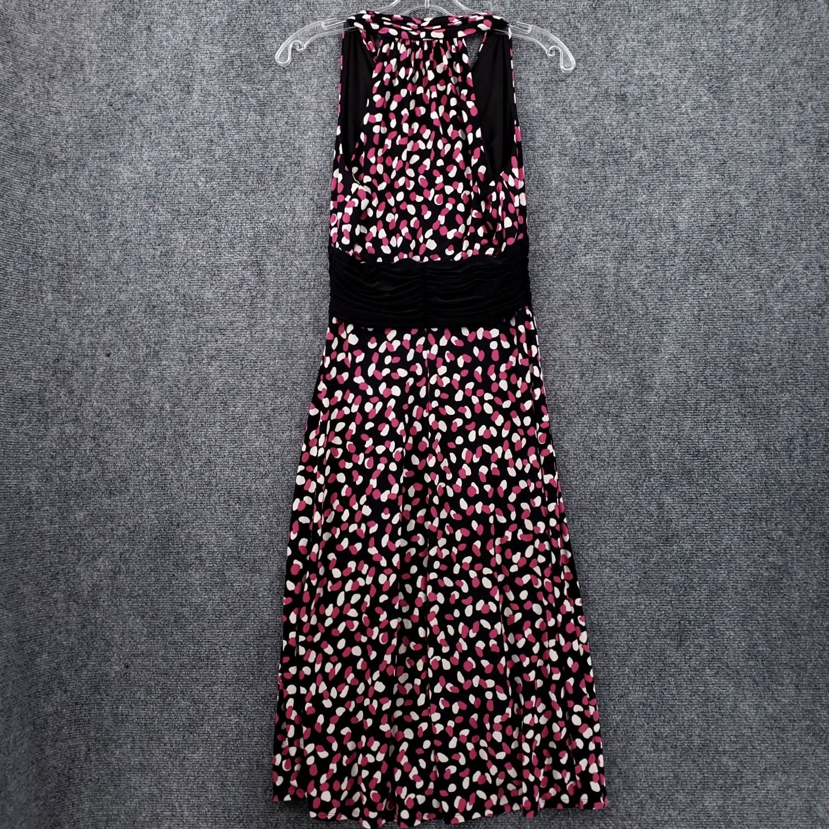 Evan Picone Evan Picone Dress Womens 6 Black Pink Fit & Flare Midi Polka Dot Ruched Waist Dress Size M / US 6-8 / IT 42-44 - 2 Thumbnail