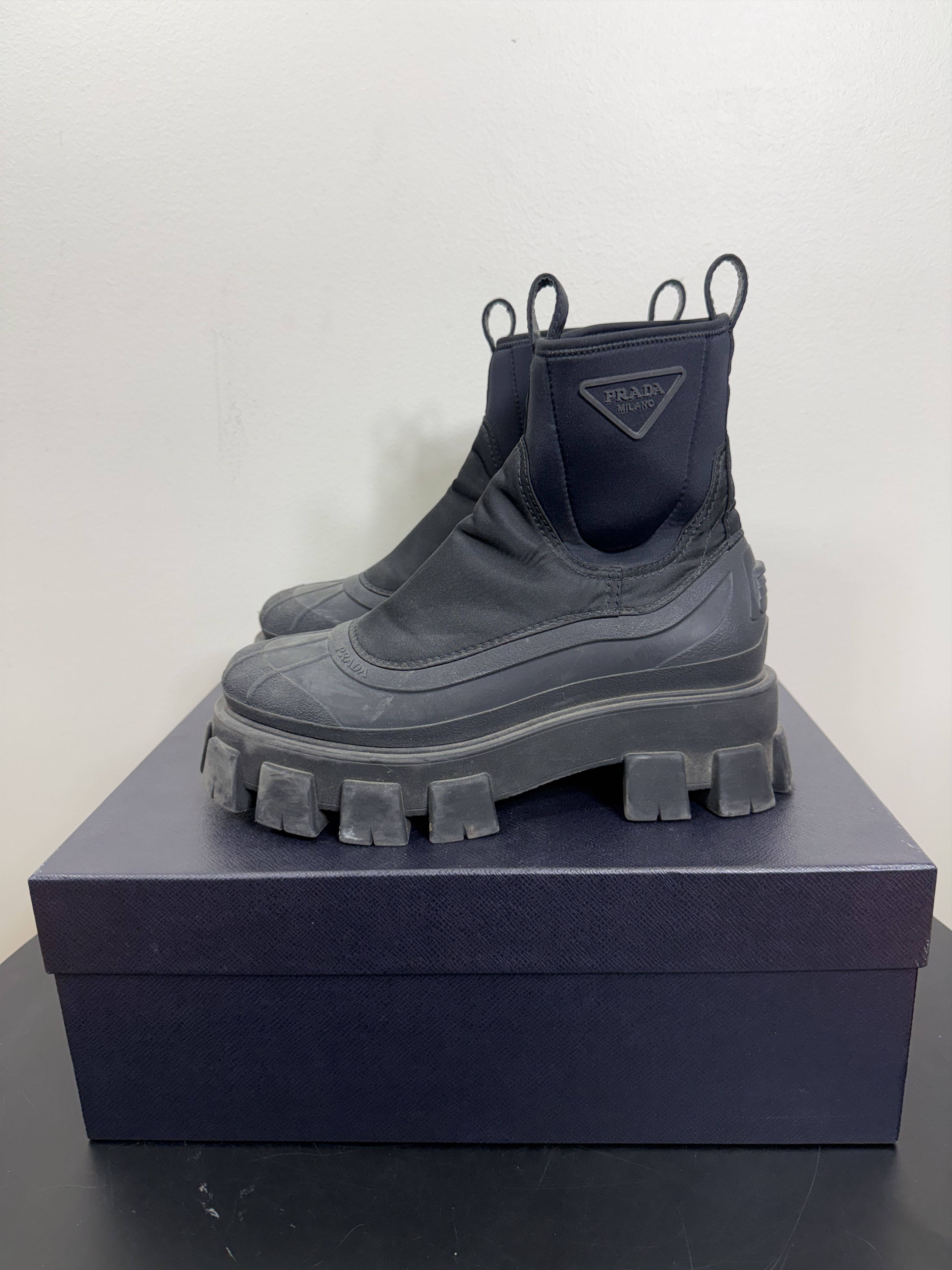 Prada Black Nylon Gabardine Rubber Triangle Logo Duck Boots Size US 9 / EU 42 - 3 Thumbnail