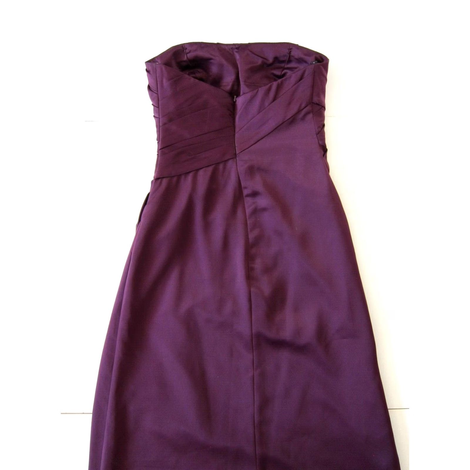 Vintage Bill Levkoff Eggplant Purple Ruched Strapless Midi Wedding Gown Dress 10 Size L / US 10 / IT 46 - 6 Thumbnail