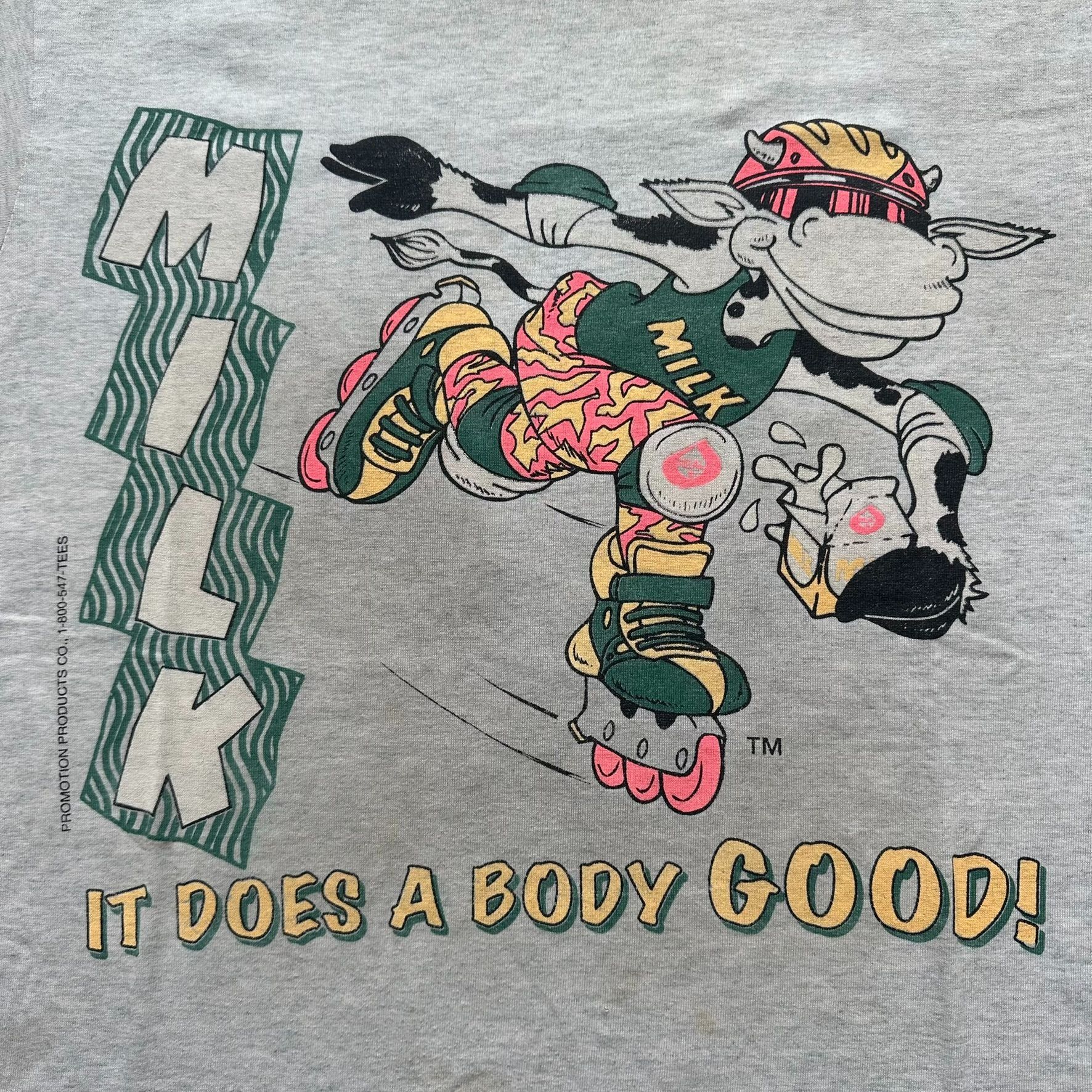 Fruit Of The Loom Vintage 80s Cow Milk Funny T-Shirt Single Stitch Dairy Promo Size US M / EU 48-50 / 2 - 2 Thumbnail