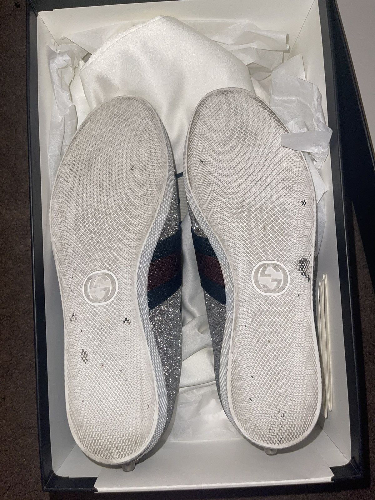 Designer × Gucci Gucci Bambi Web Silver Glitter Sneakers Sz 36 / 6 Size US 6 / IT 36 - 5 Thumbnail