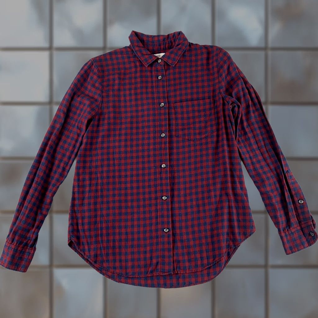 Madewell MADEWELL SHRUNKEN SHIRT WOMENS XXS BLUE RED CHECK LONG SLEEVE COLLAR Size XXS / US 00 / IT 34 - 1 Thumbnail