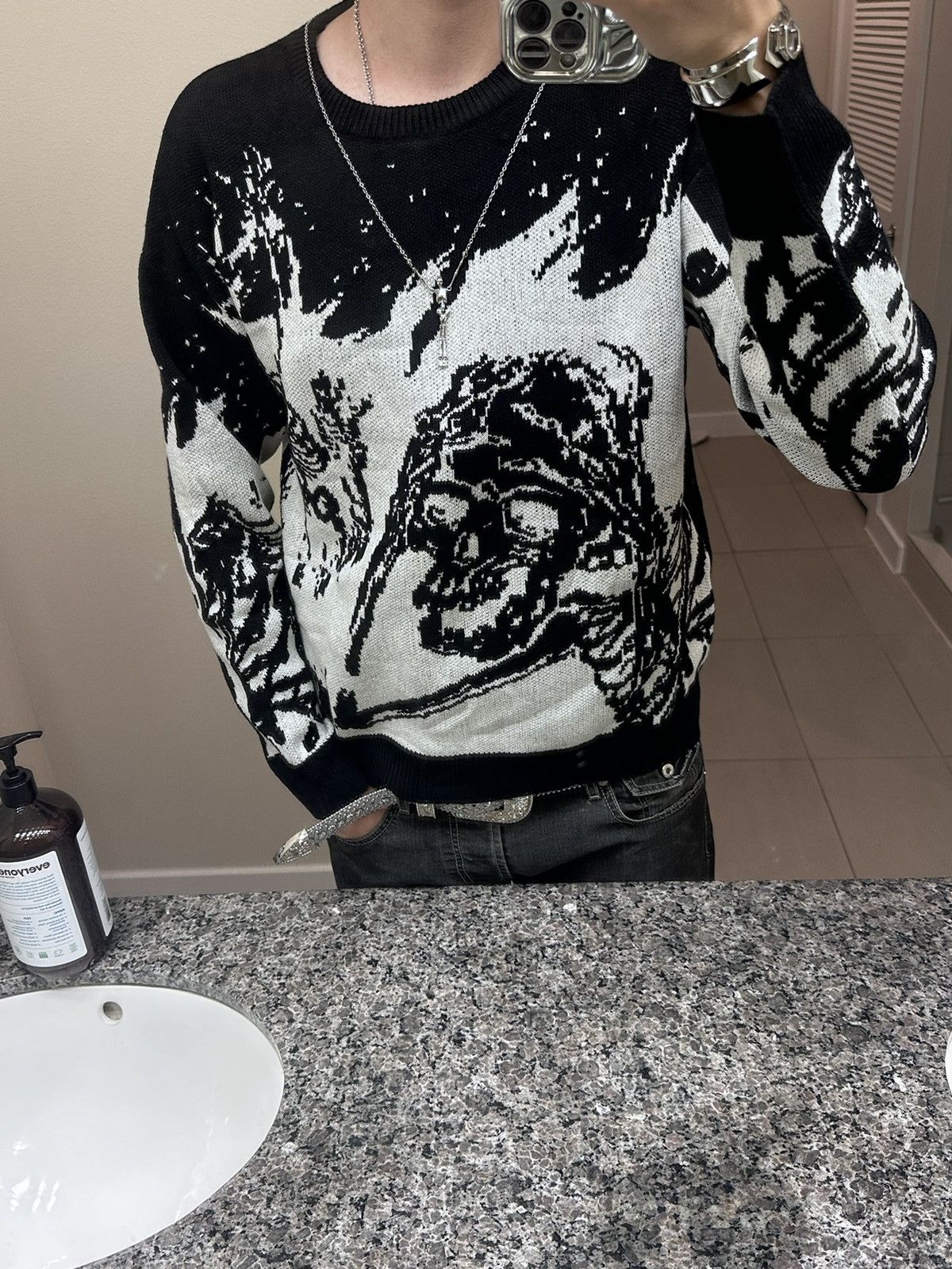 Streetwear japan knitted cable knit grail sweater y2k