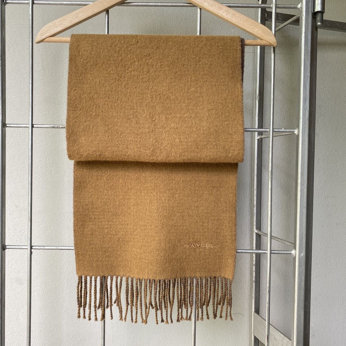 Lancel LANCEL Embroidered Edge Wool Scarf in Mocha & Taupe Size ONE SIZE - 10 Thumbnail