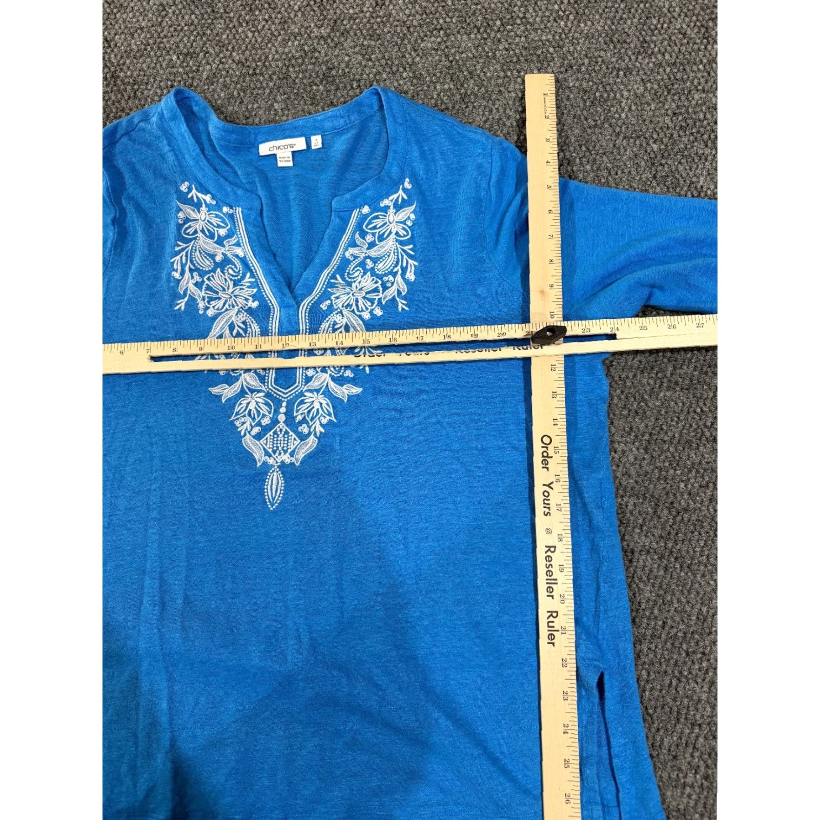 Vintage Chicos Tunic Top Womens Blouse Shirt Blue 4 Linen Embroidered V-Neck Long Sleeve Casual Pullover All Seasons Regular Size S / US 4 / IT 40 - 4 Thumbnail