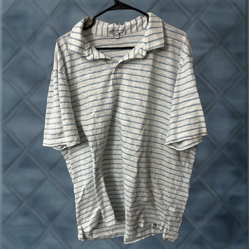 Peter Millar Peter Millar Polo Shirt Mens Big 2X Blue White Striped Stretch Golf Size US XXL / EU 58 / 5 - 1 Thumbnail