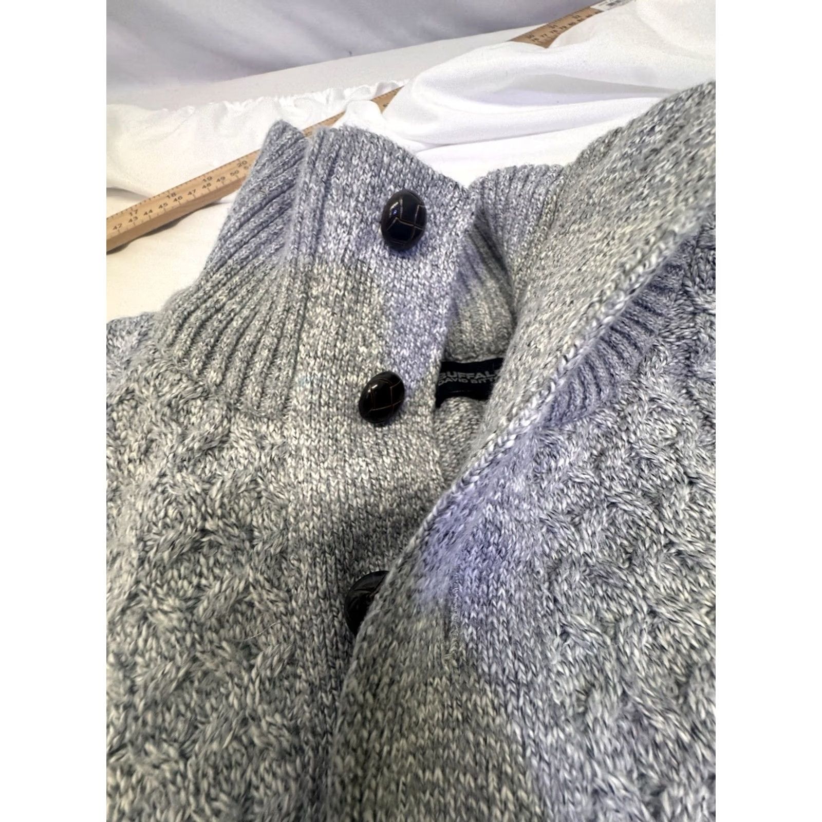 Buffalo David Bitton Buffalo David Button Mens Gray Sweater XL Cable-Knit Pullover Long Sleeve Knit Classic Solid Button Logo Winter Fall Spring Size US XL / EU 56 / 4 - 4 Thumbnail