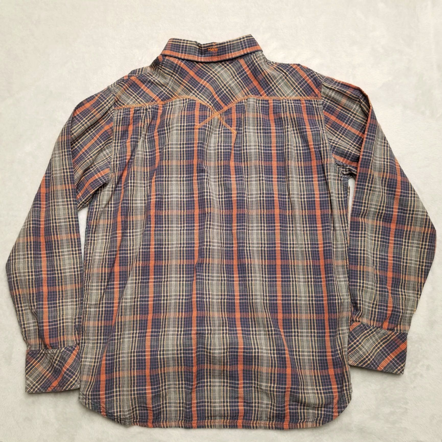 KAVU Kavu Shirt Mens M Blue Orange Plaid Button Long Sleeve 100% Cotton Casual Size US M / EU 48-50 / 2 - 6 Thumbnail