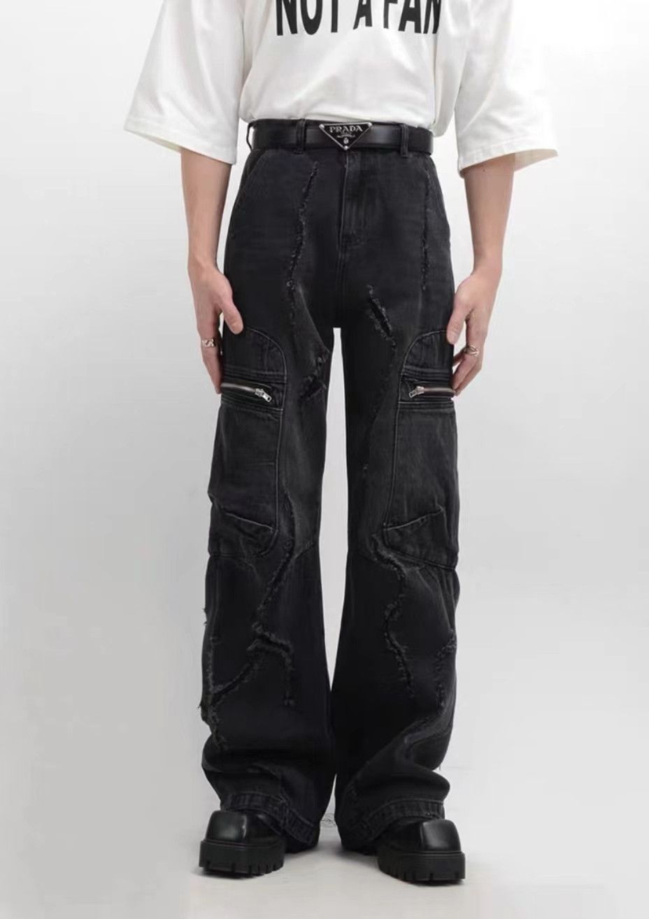 Japanese Brand × Jean Retro raw edge washed distressed wide leg jeans Size US 32 / EU 48 - 6 Thumbnail